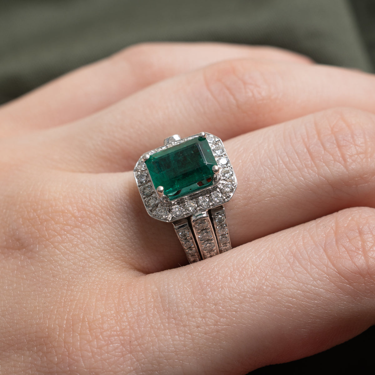 Emerald & Diamond Halo Cocktail Ring | 2.22ct, 1.00ctw | Sz 7