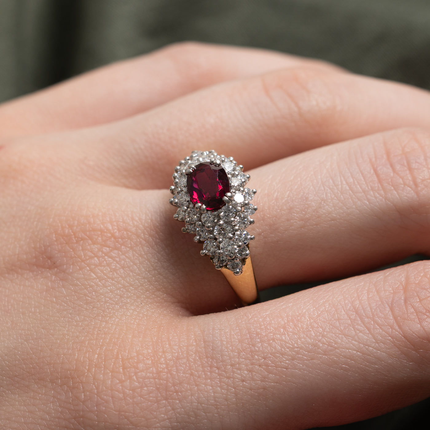 East West Oval Cut Ruby & Diamond Cocktail Ring | 1.40ct, 1.35ctw | Sz 7.25