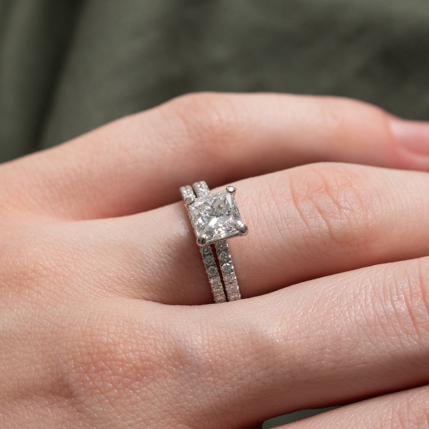 GIA Princess Cut Diamond Wedding Ring Set | GIA 1.54ct IF E Ex, 0.39ctw | Sz 5.25