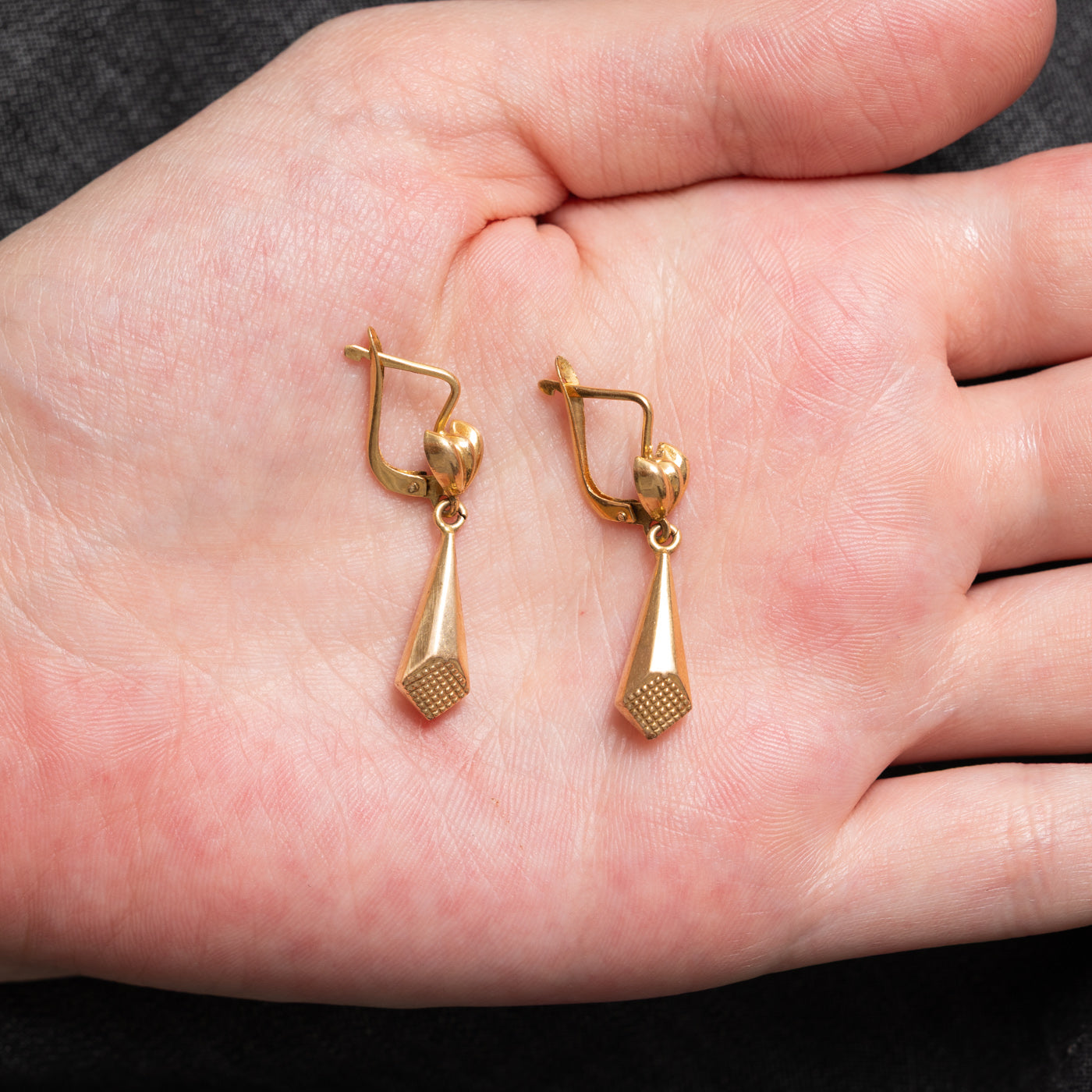 Vintage Italian 18k Yellow Geometric Drop Earrings