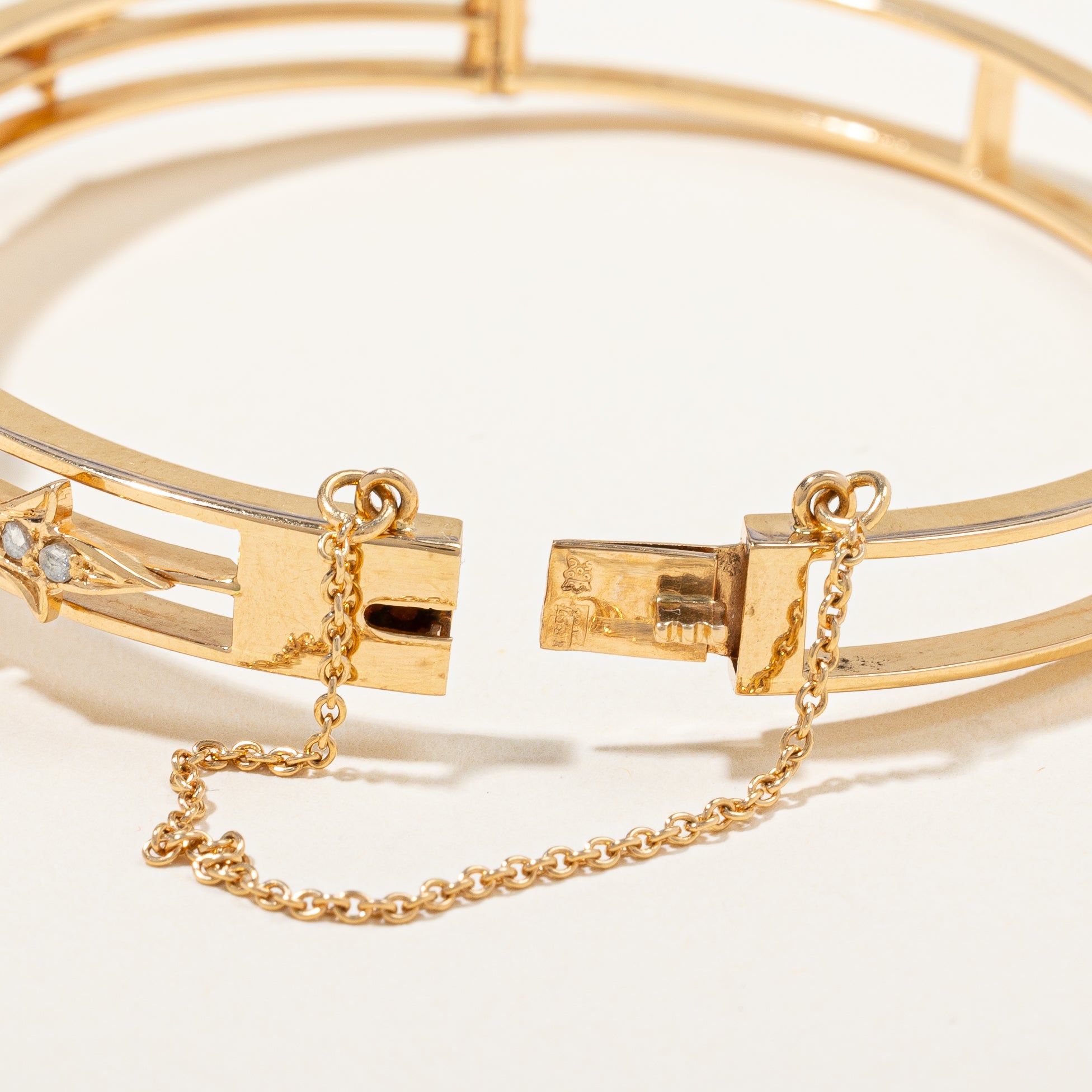 Edwardian Era Amethyst and Rose Cut Diamond Floral Bangle | 1.75ct, 0.35ctw | 6.75"