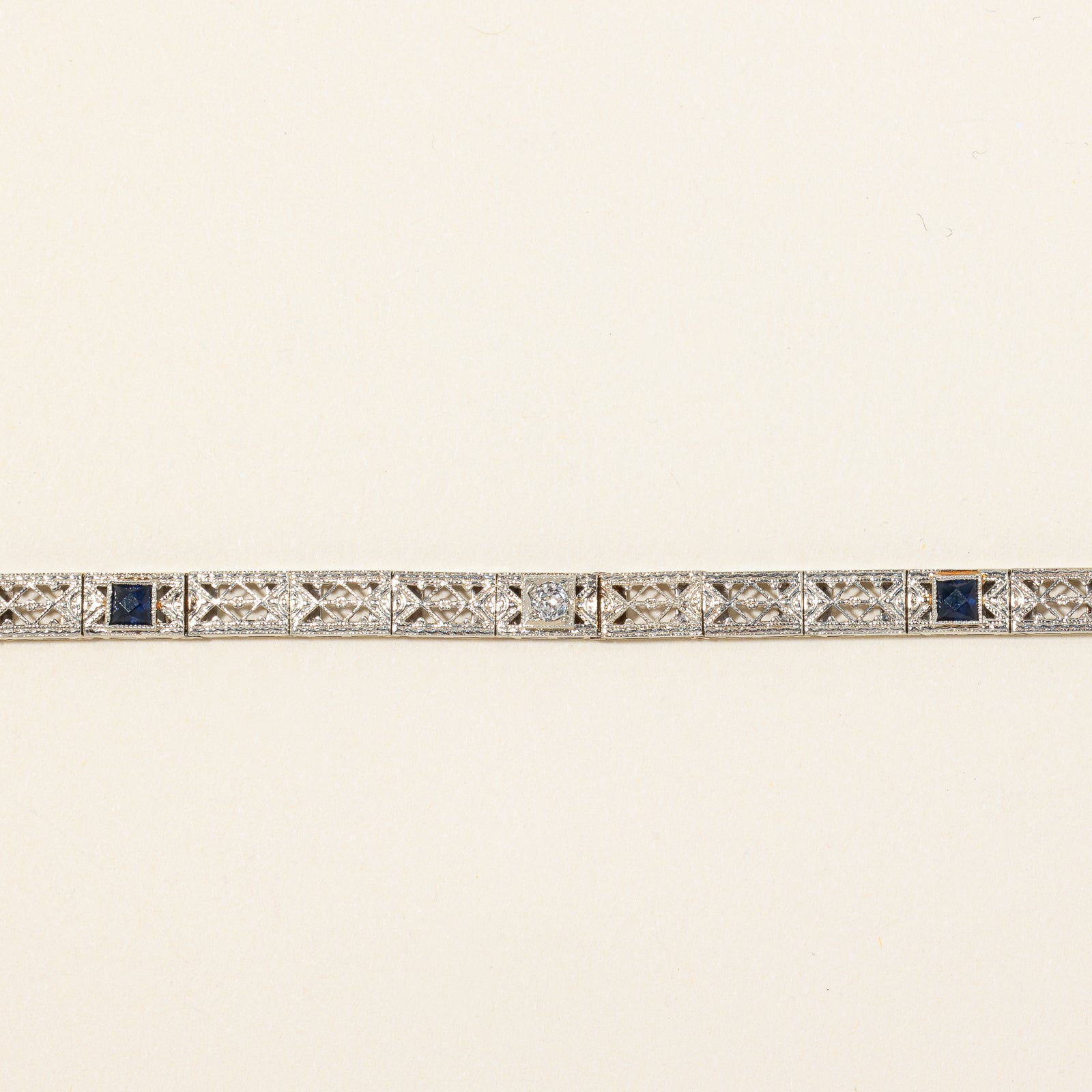 Vintage Natural Diamond & Synthetic Sapphire Line Bracelet | 0.08 ct, 0.16ctw | 7"