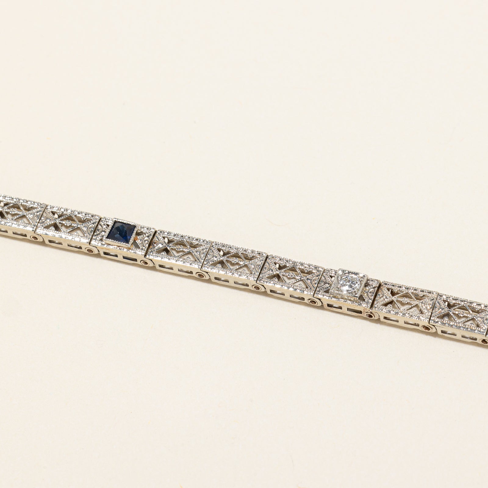 Vintage Natural Diamond & Synthetic Sapphire Line Bracelet | 0.08 ct, 0.16ctw | 7"