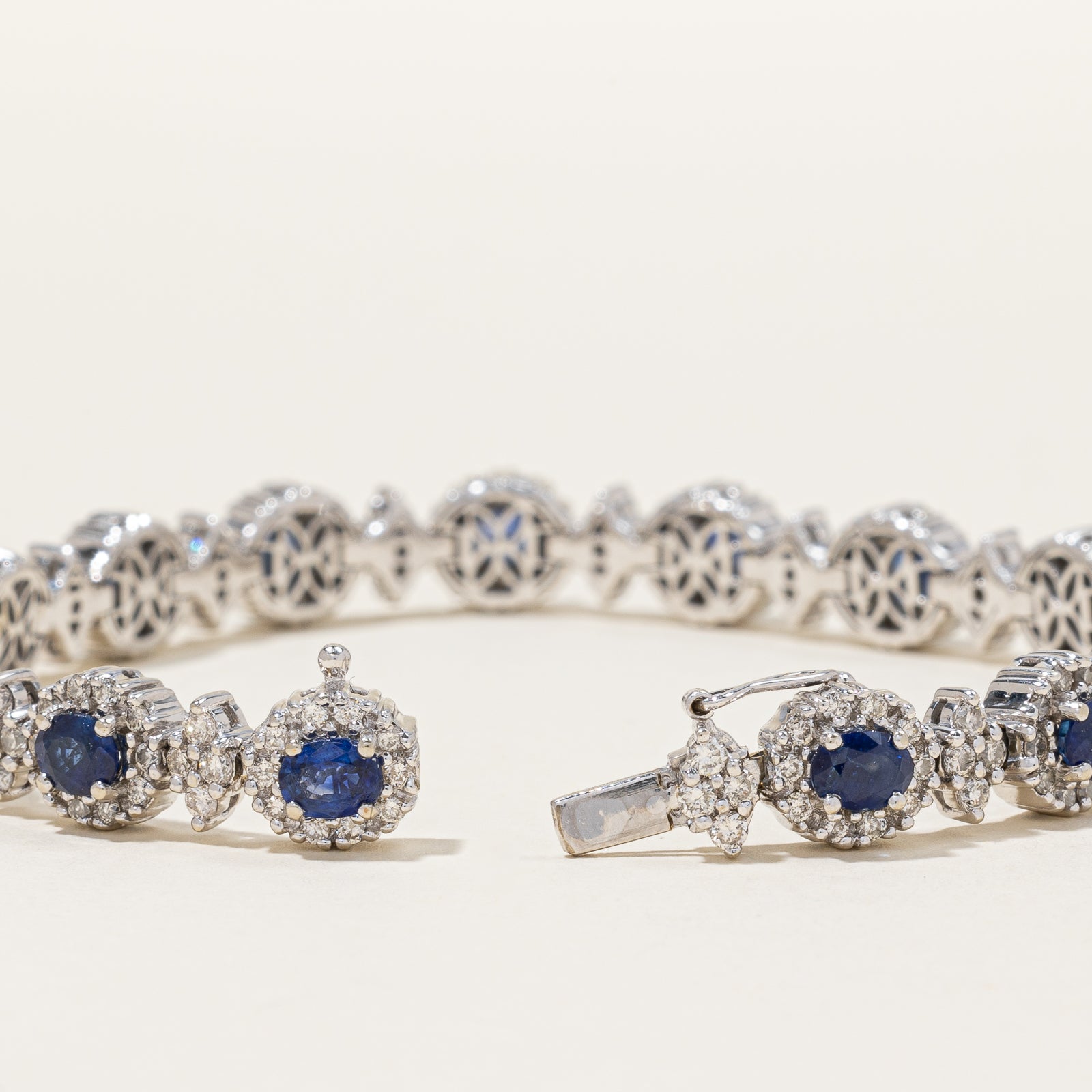 Sapphire & Diamond Halo Tennis Bracelet | 5.25ctw, 2.58ctw | 7" |