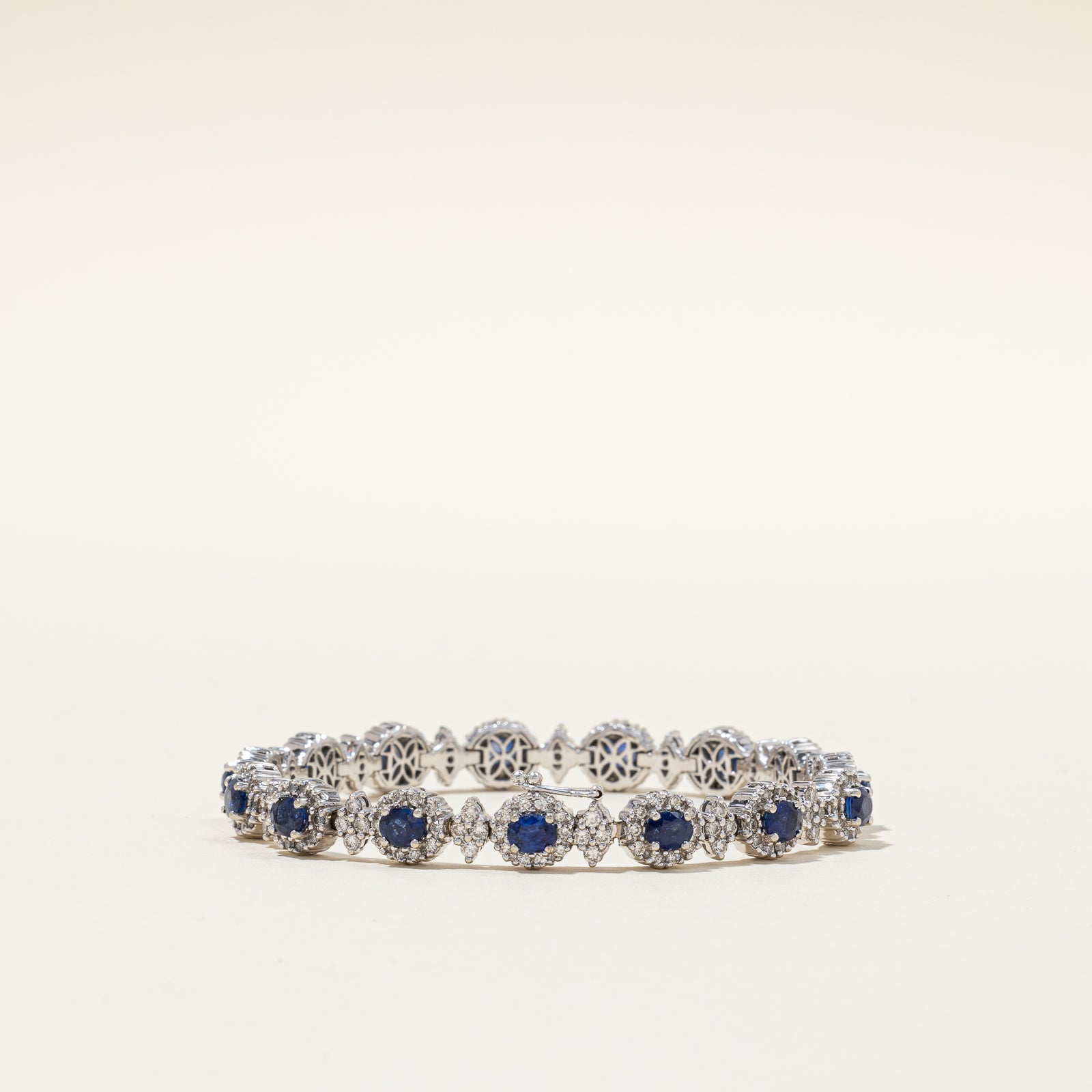 Sapphire & Diamond Halo Tennis Bracelet | 5.25ctw, 2.58ctw | 7" |