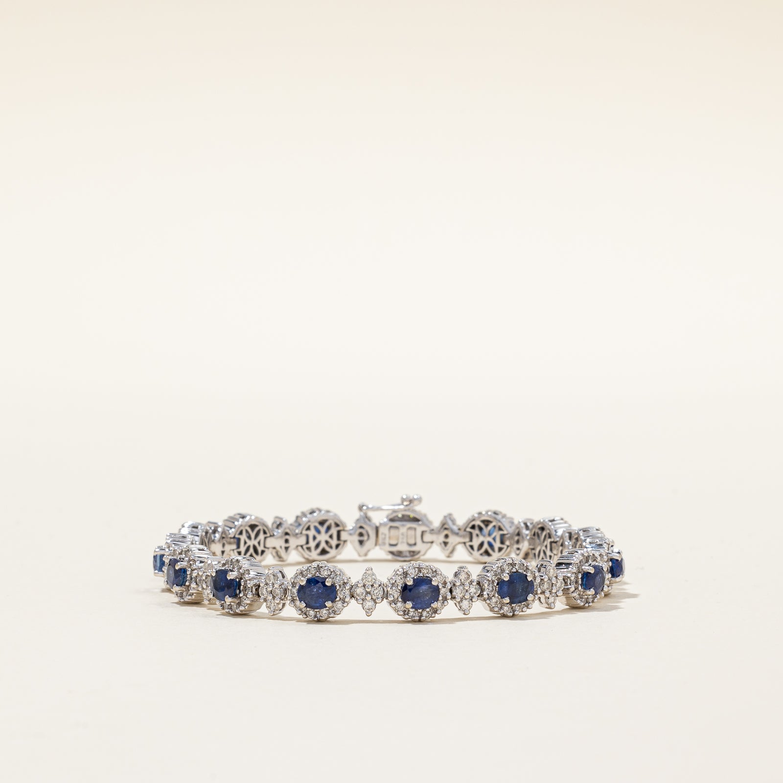 Sapphire & Diamond Halo Tennis Bracelet | 5.25ctw, 2.58ctw | 7" |