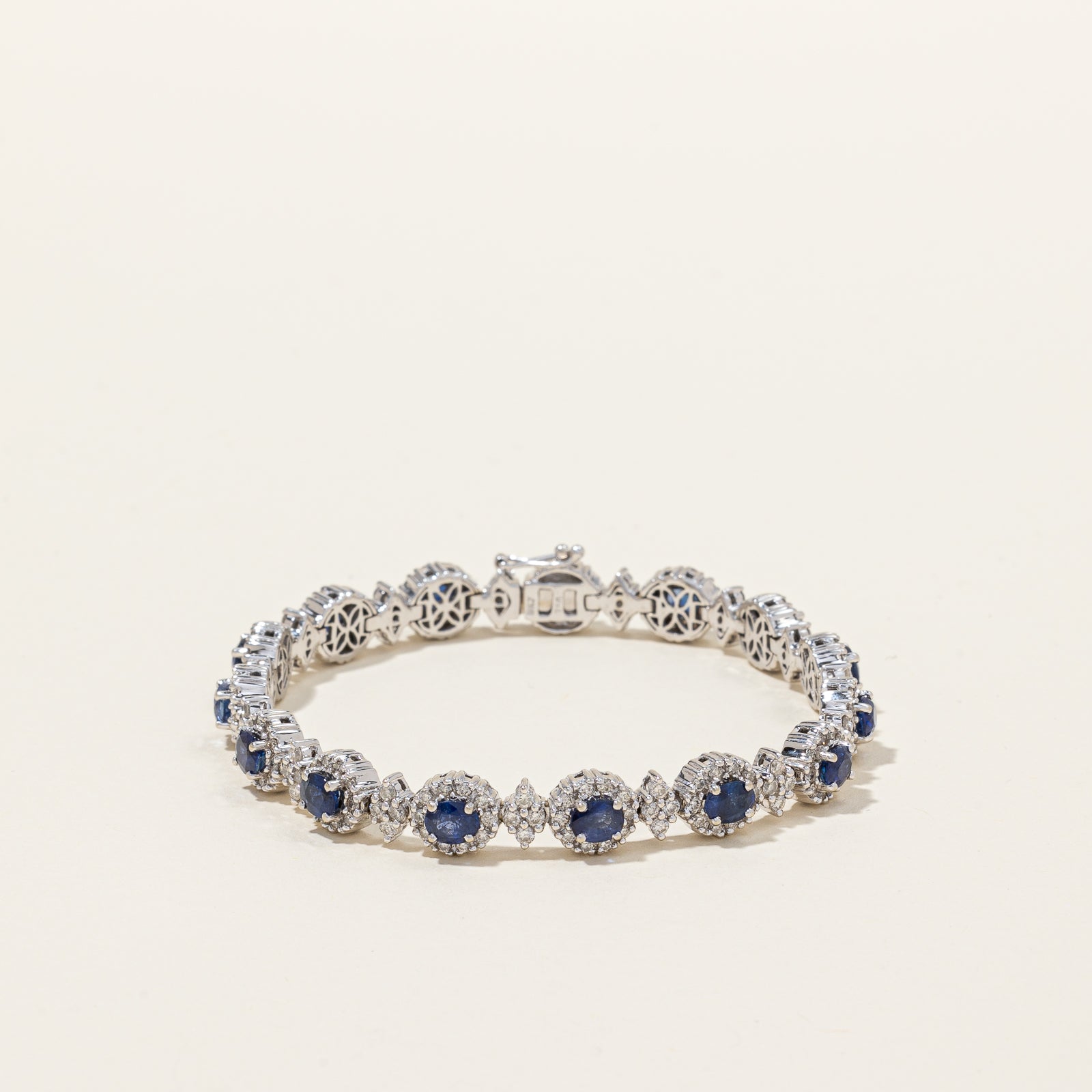 Sapphire & Diamond Halo Tennis Bracelet | 5.25ctw, 2.58ctw | 7" |