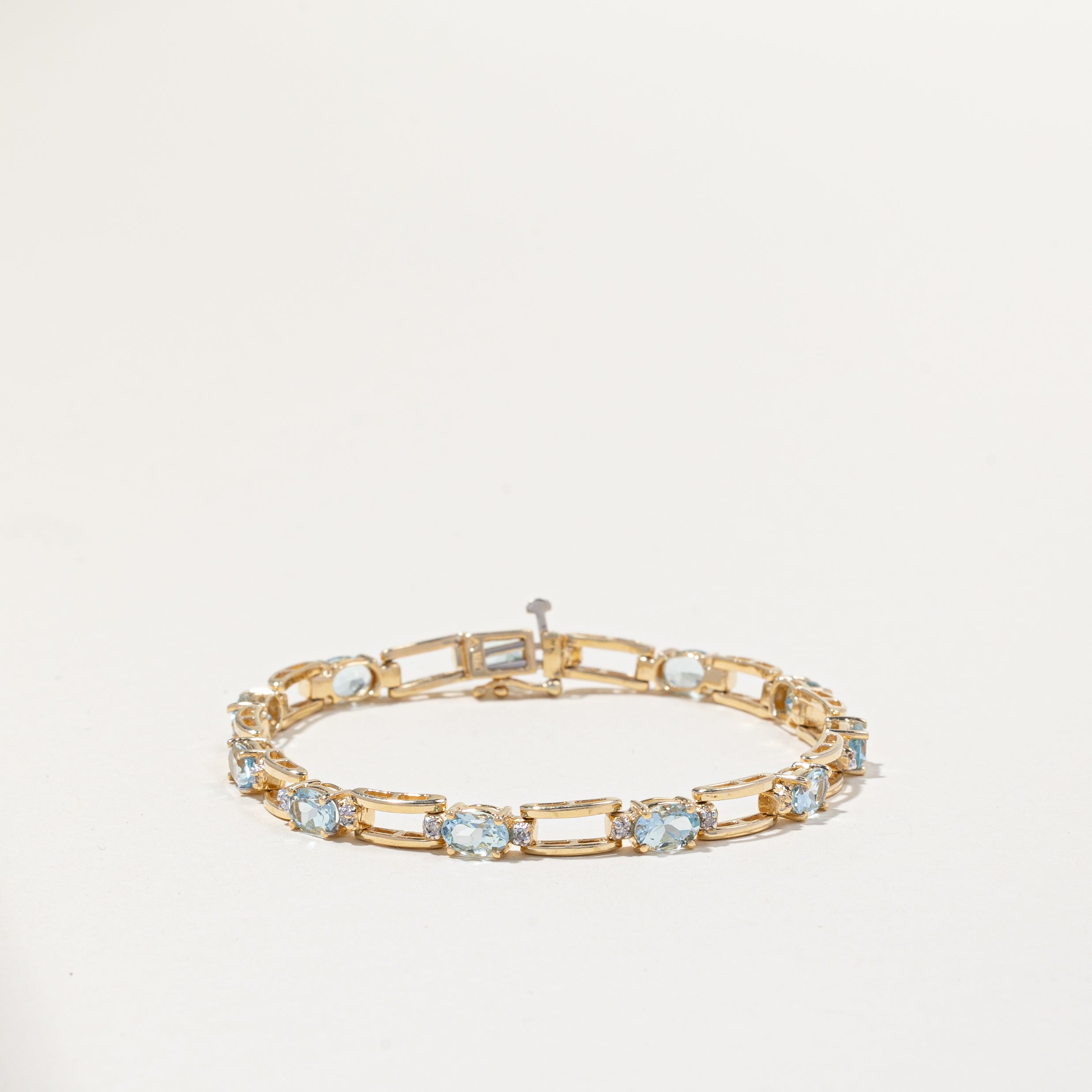 14k Yellow Gold Aquamarine and Diamond Bracelet | 4.40ctw, 0.13ctw | 7"
