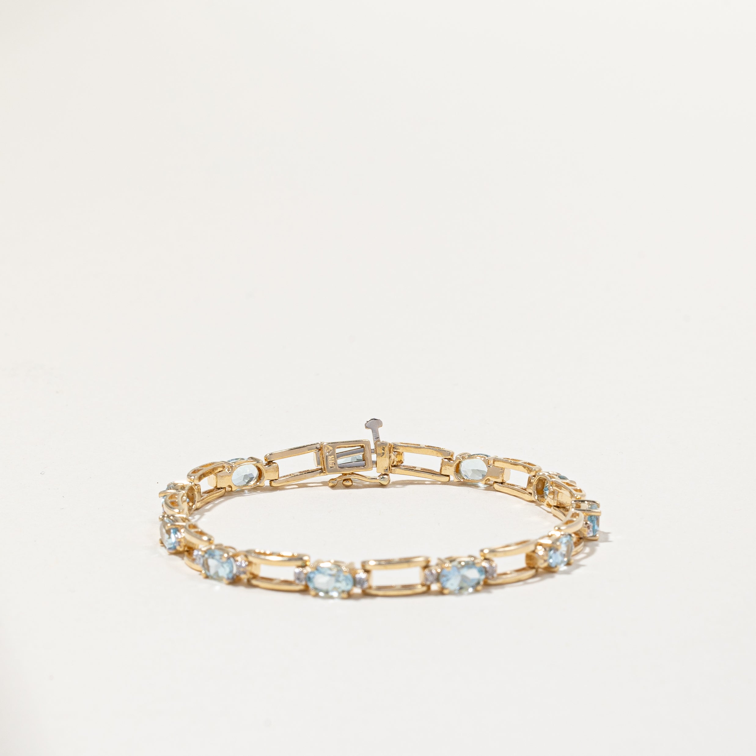 14k Yellow Gold Aquamarine and Diamond Bracelet | 4.40ctw, 0.13ctw | 7"