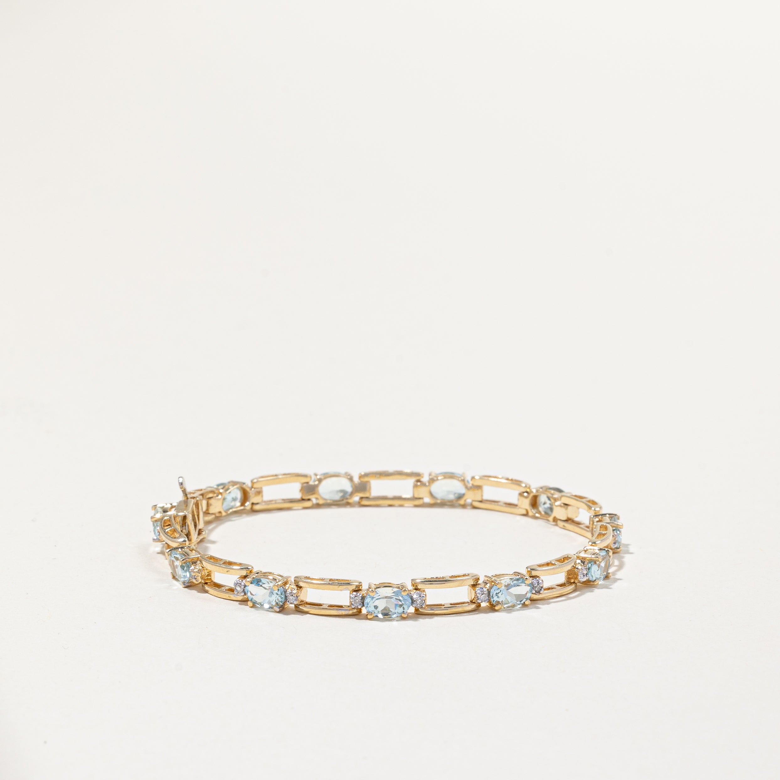 14k Yellow Gold Aquamarine and Diamond Bracelet | 4.40ctw, 0.13ctw | 7"
