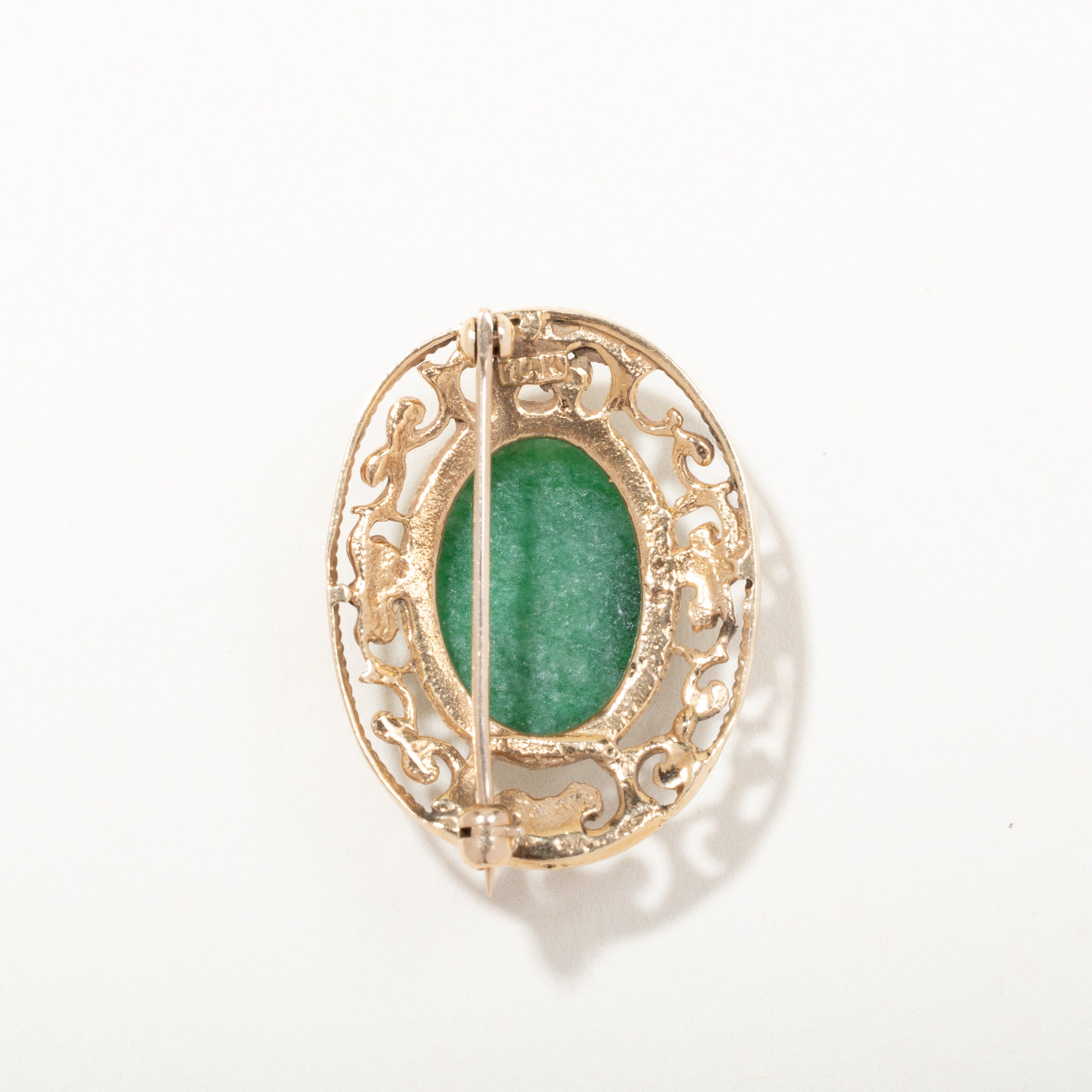 14k Yellow Gold Solitaire Jadeite Brooch