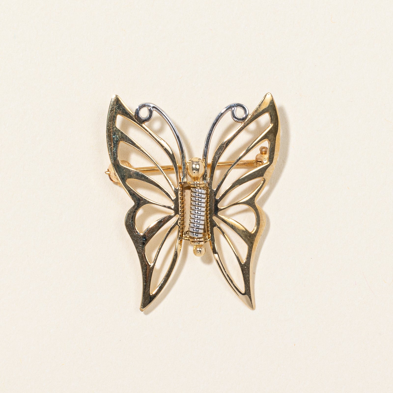 Duo Tone Gold Butterfly Brooch