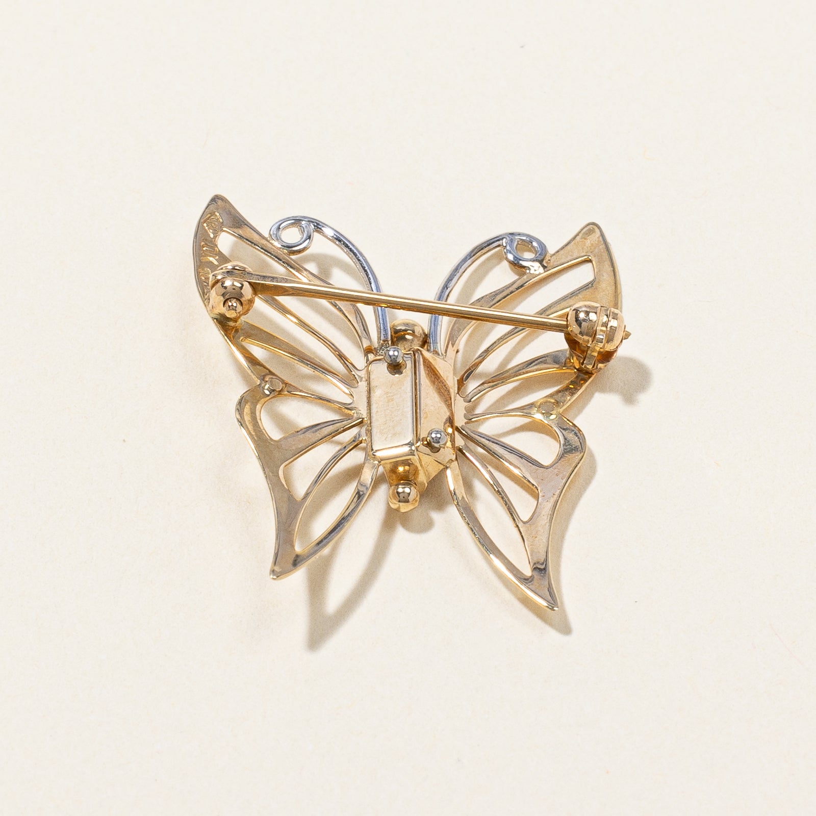 Duo Tone Gold Butterfly Brooch