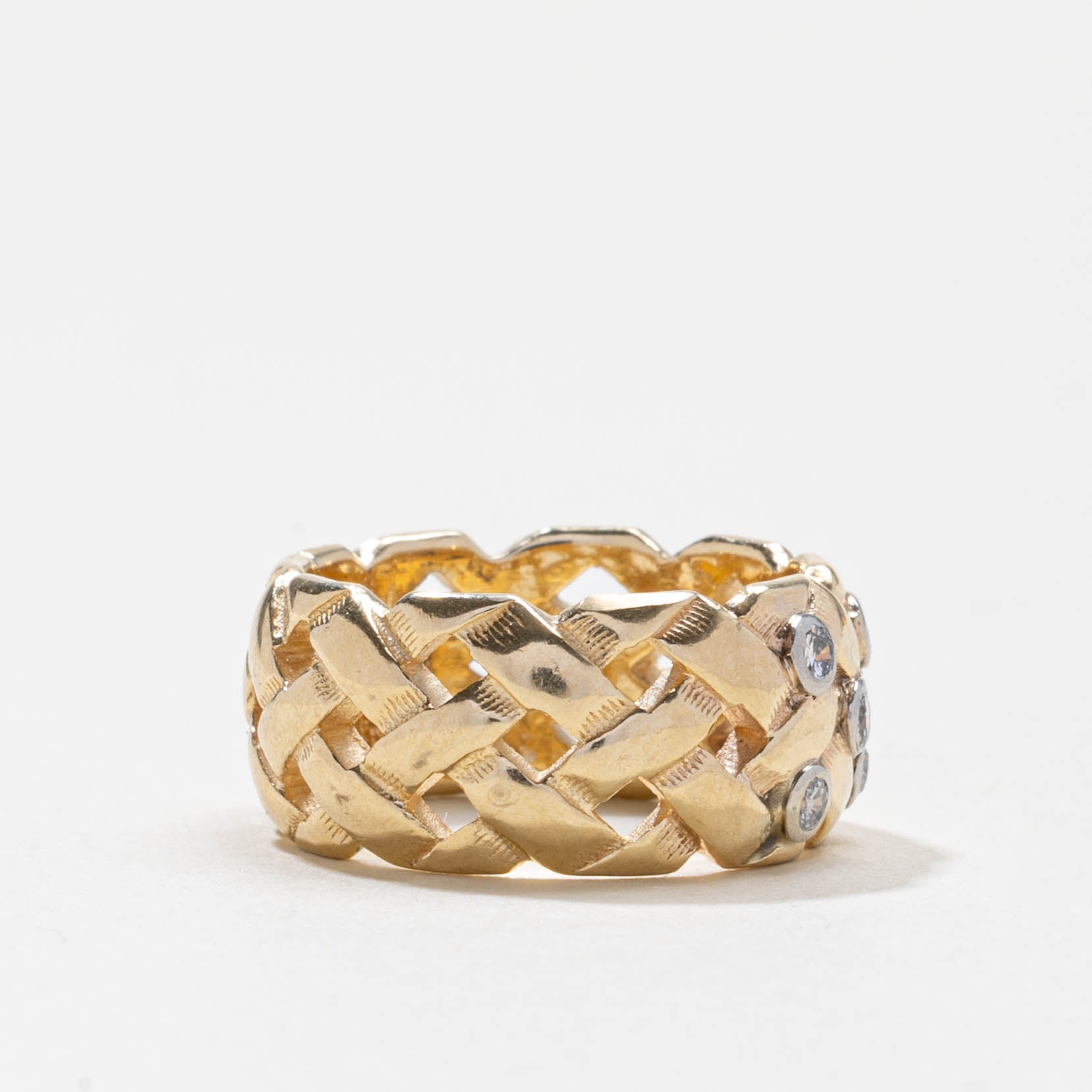 Bague tressée sertie de diamants | 0,1 ct | 8,95 mm | Taille 4,25