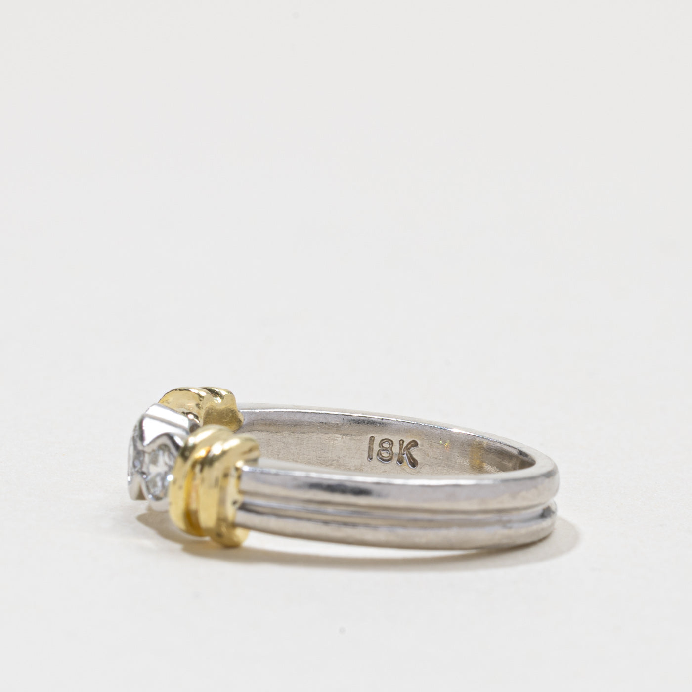 Bezel Set Three Stone Diamond Grooved Ring | 0.3ctw | SZ 5.25