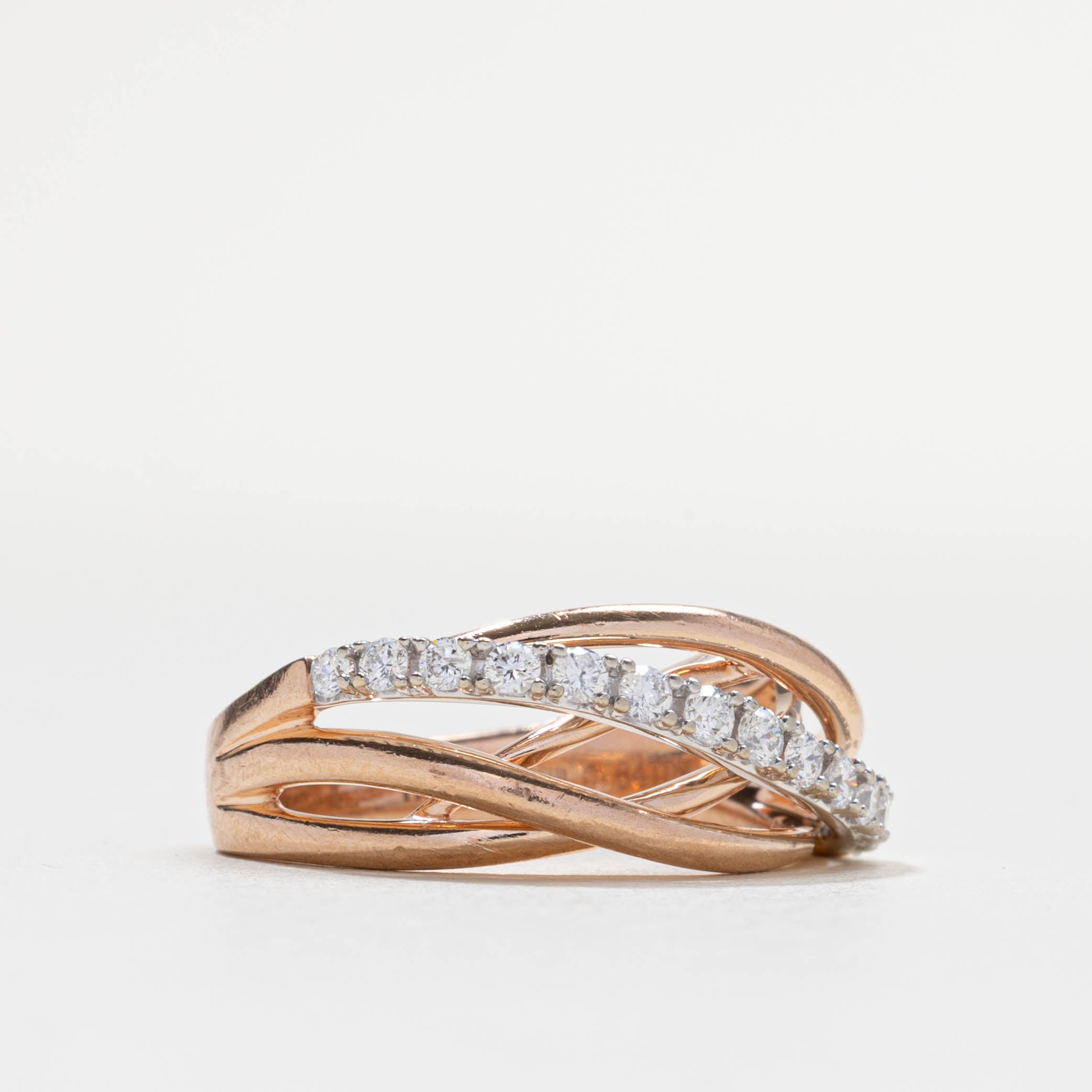 10k Rose Gold Semi Eternity Diamond Multi Crossover Ring | 0.34ctw | SZ 7.0