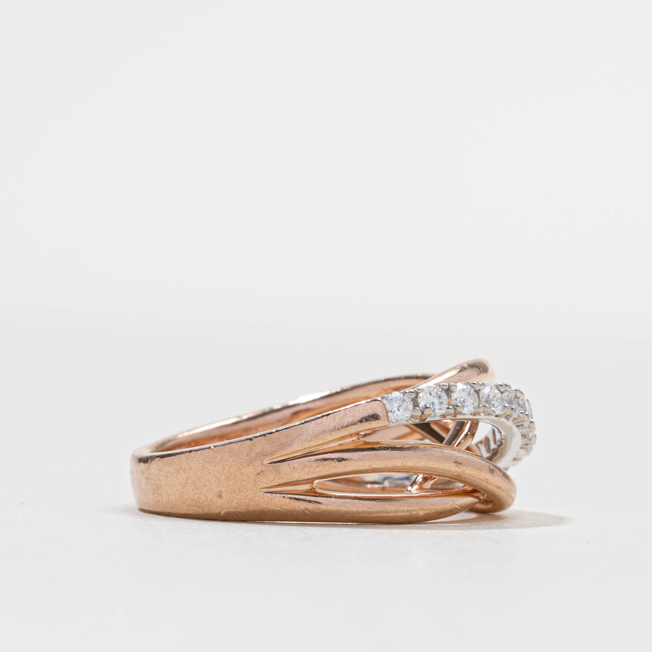 10k Rose Gold Semi Eternity Diamond Multi Crossover Ring | 0.34ctw | SZ 7.0