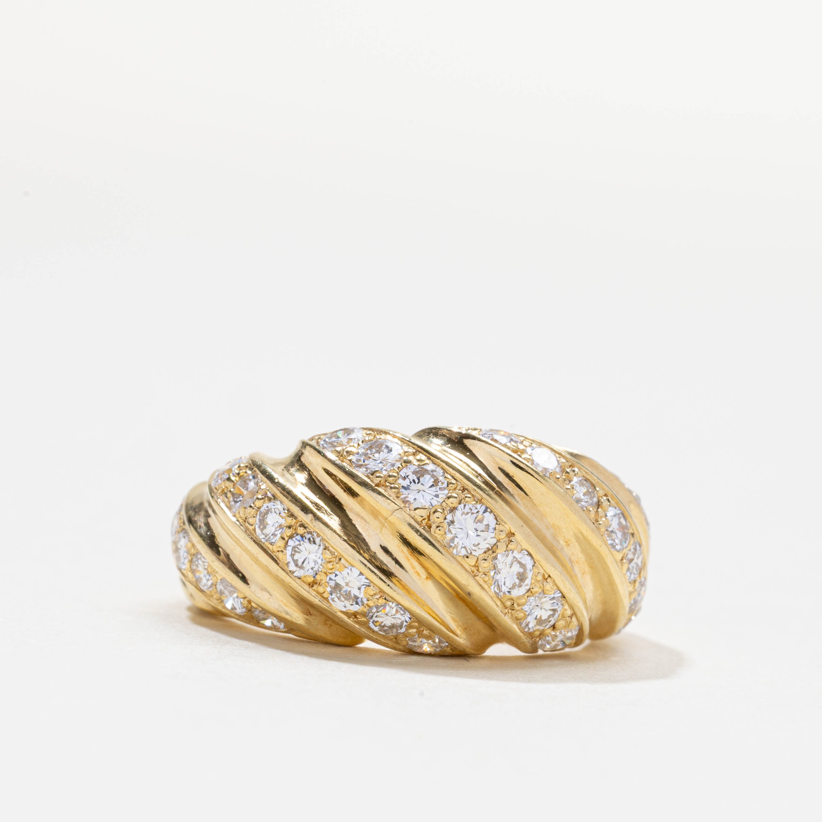 Diamond Grooved Croissant Dome Ring | 1.5ctw | SZ 6.25