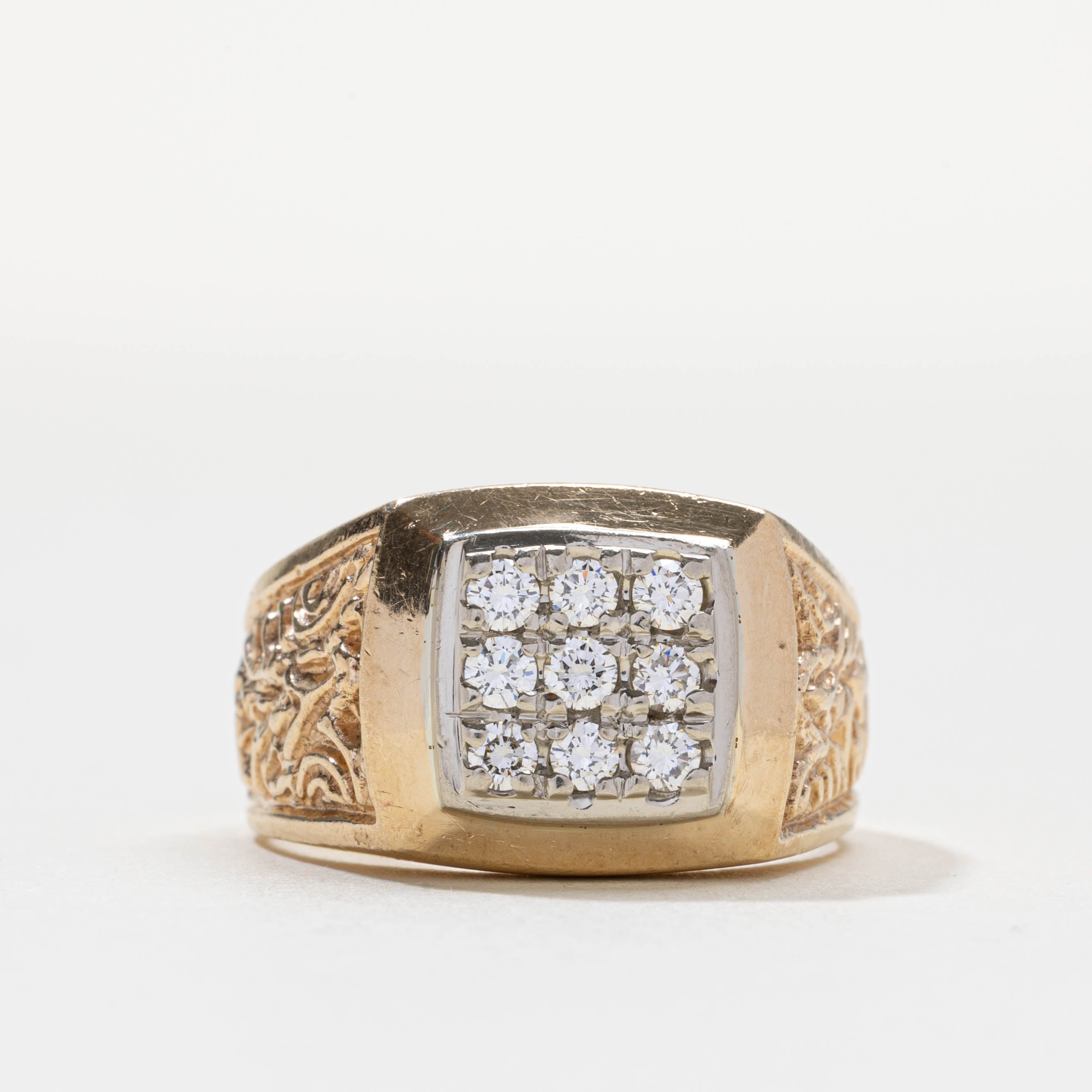 Diamond Square Grid Engraved Chunky Ring | 0.50ctw | SZ 9.5