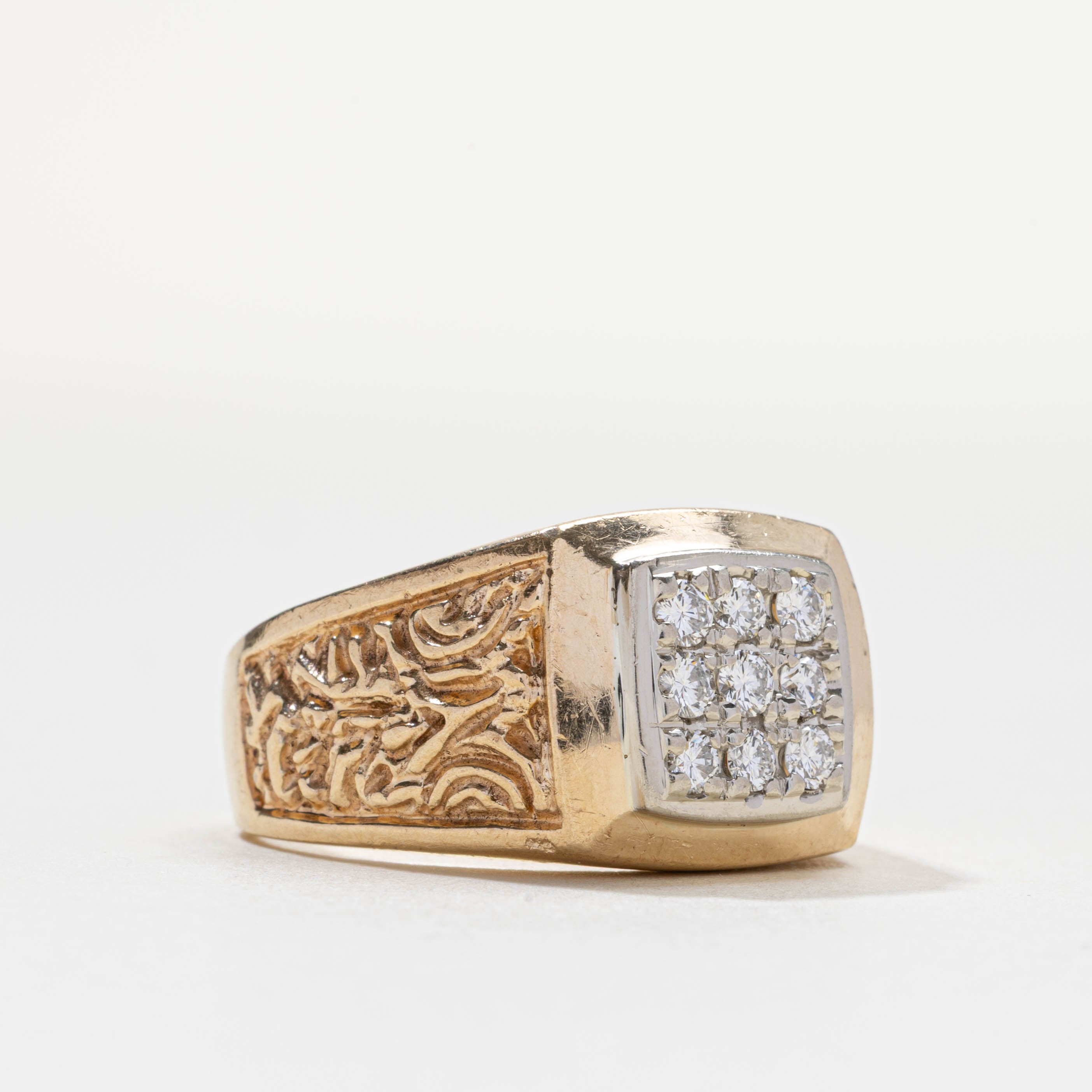 Diamond Square Grid Engraved Chunky Ring | 0.50ctw | SZ 9.5