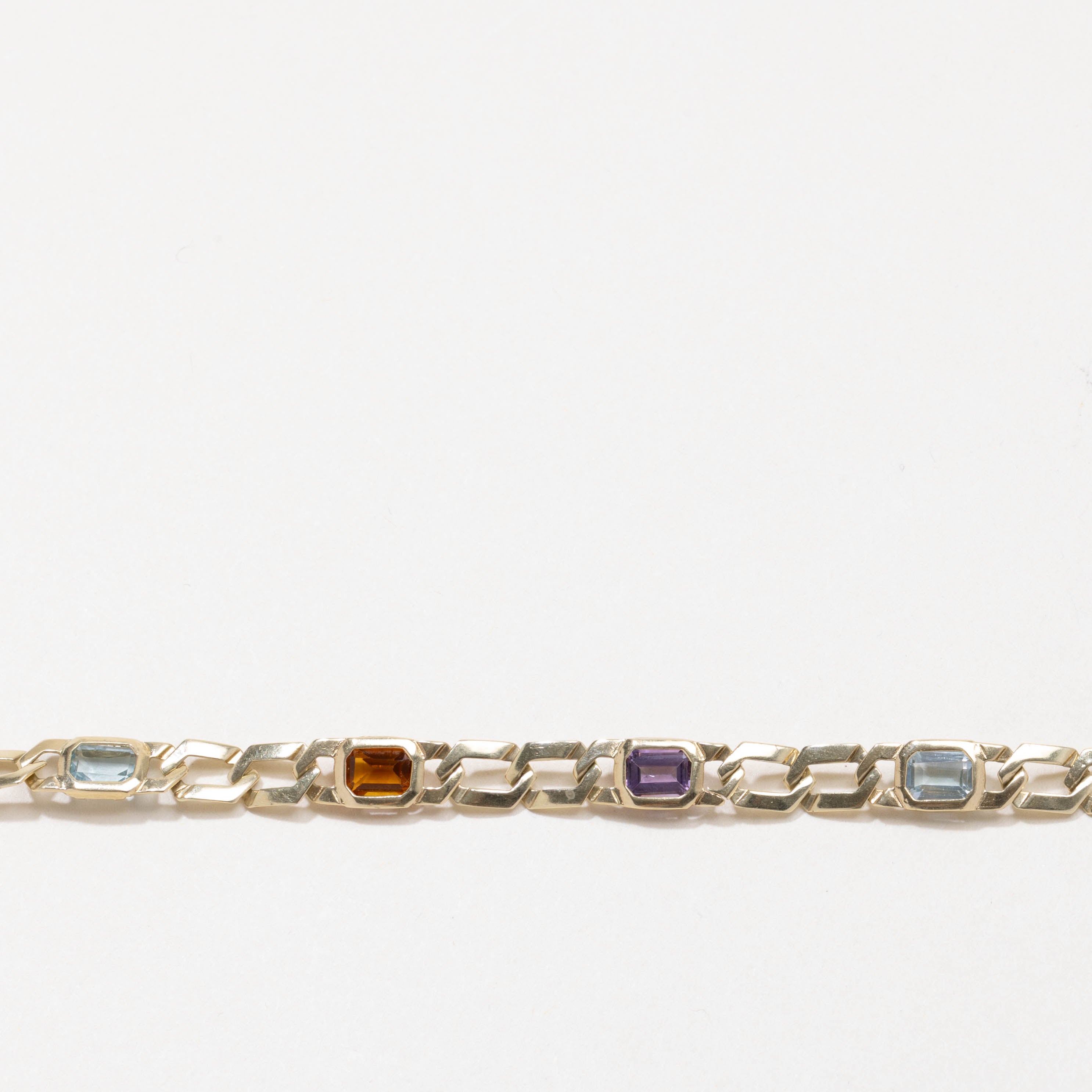 Six Stone Bezel Set Multi Gemstone Curb Link Bracelet | 7"