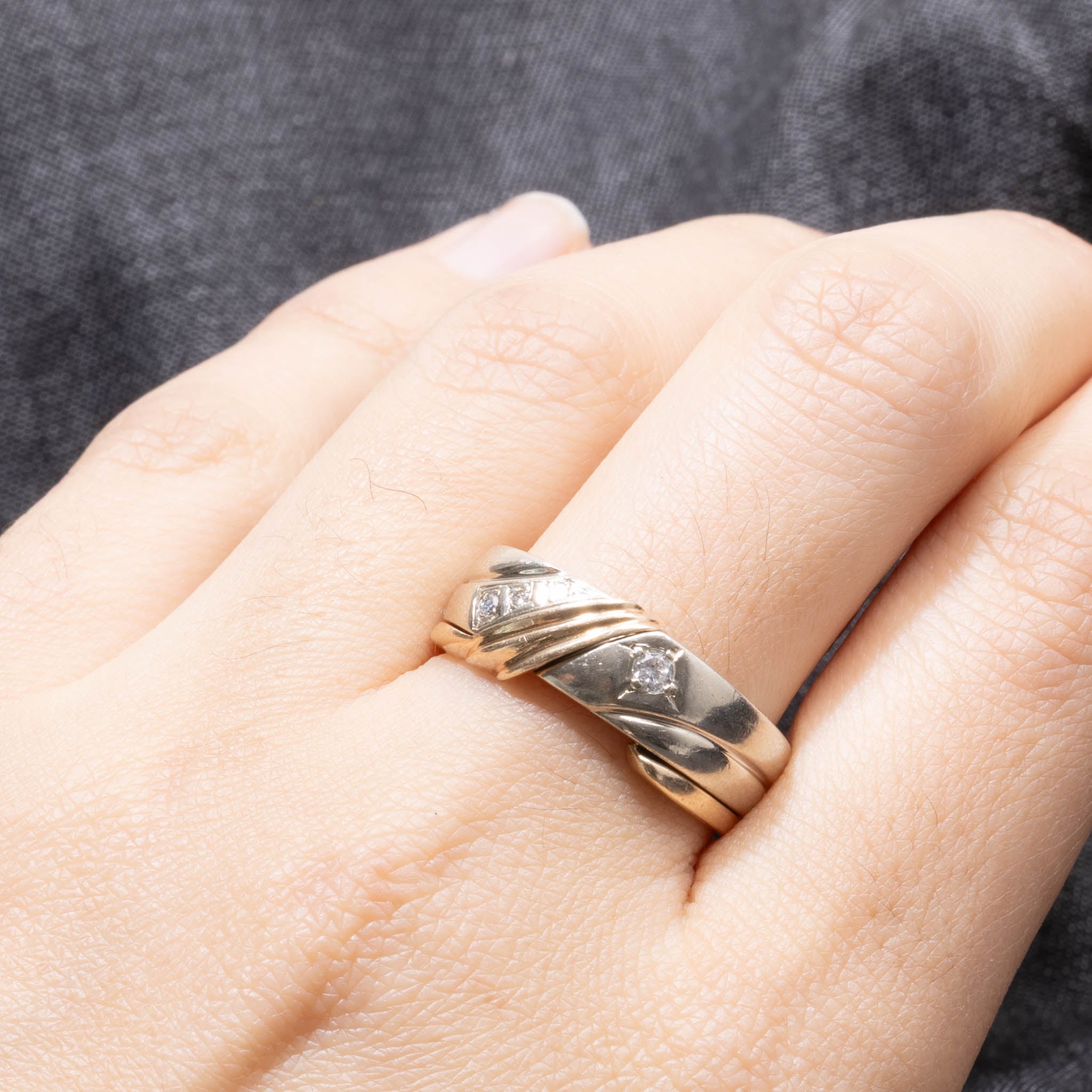 Two Tone Gold Diamond Accent Grooved Band | 0.1ctw | SZ 9.25