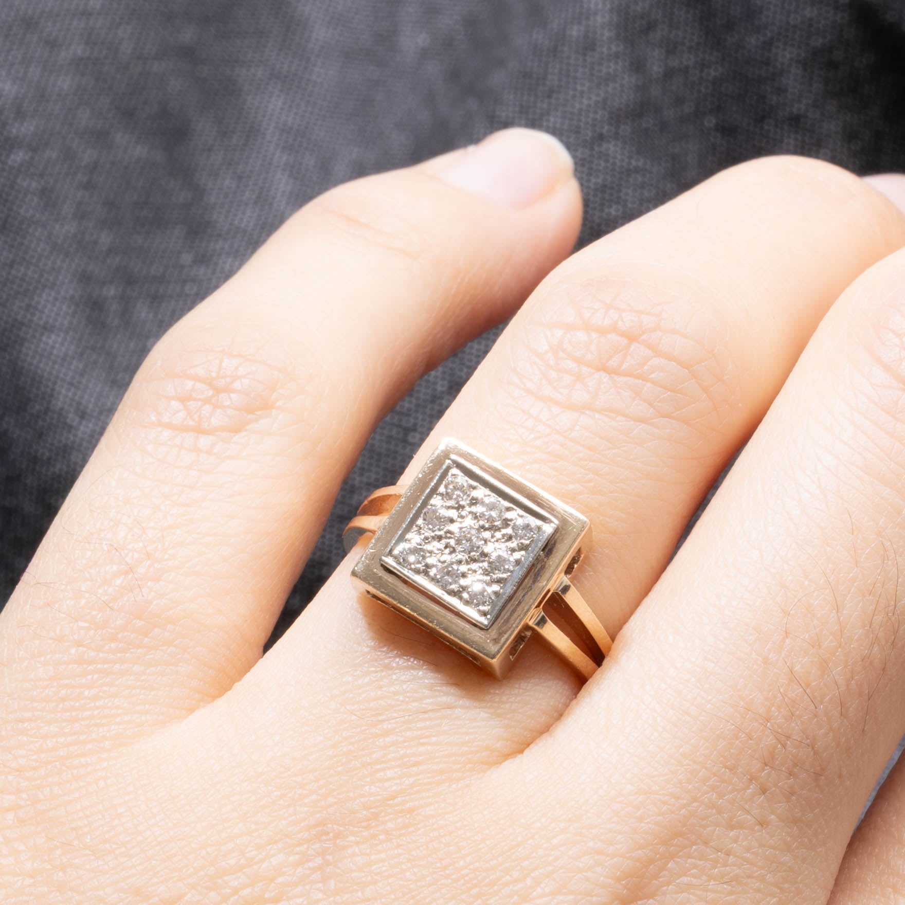 Diamond Square Grid Open Shank Ring | 0.23ctw | SZ 5.75