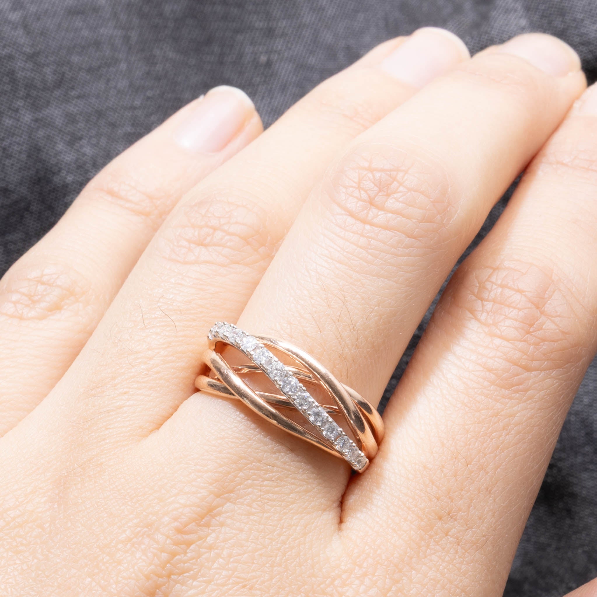 10k Rose Gold Semi Eternity Diamond Multi Crossover Ring | 0.34ctw | SZ 7.0