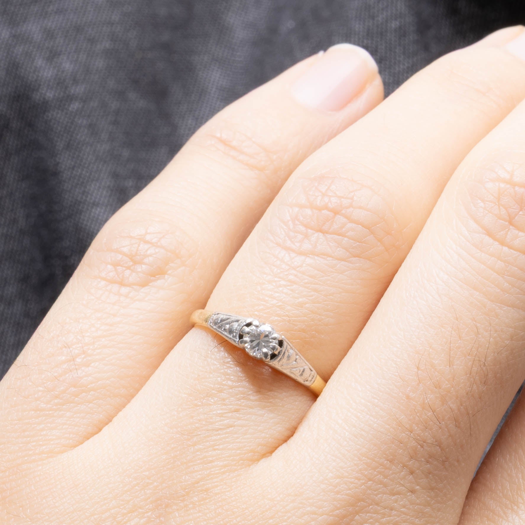 Bague en diamant taille transitionnelle Art Déco | 0,17 ct | Taille 5,0