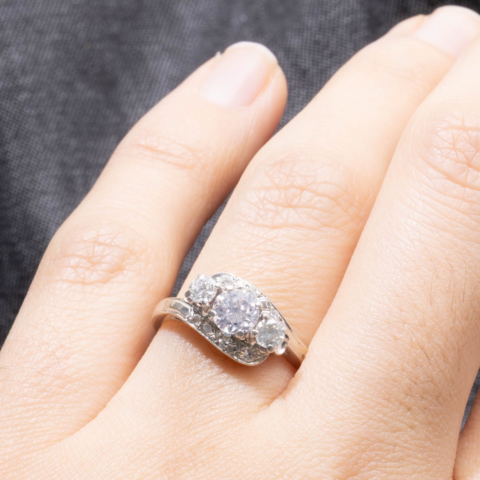 Three Stone Transitional Cut Diamond Ring | 0.48ct SI2 F, 0.36ctw | SZ 6.25