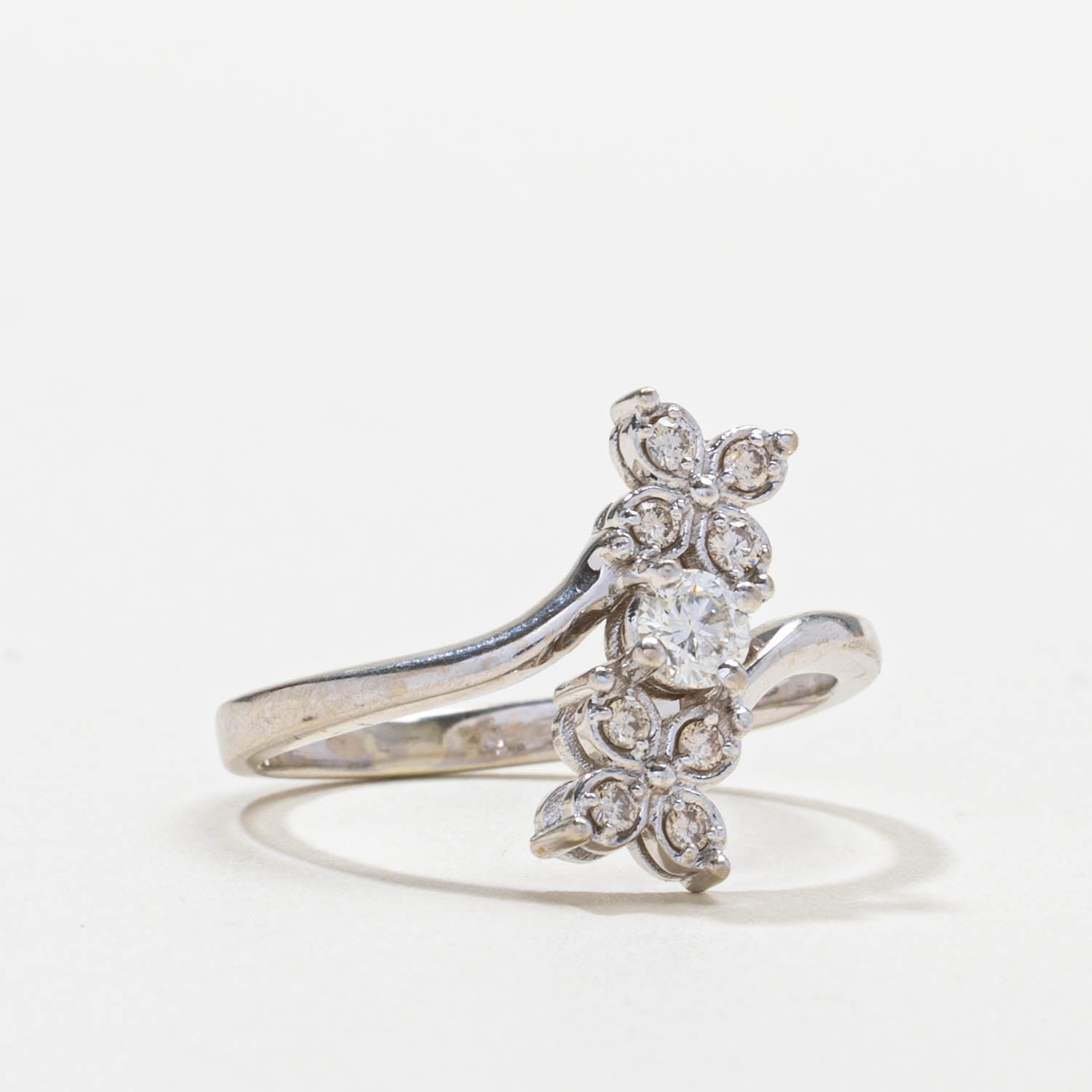 Diamond Floral Cluster Bypass Ring | 0.12ct | SZ 8.75