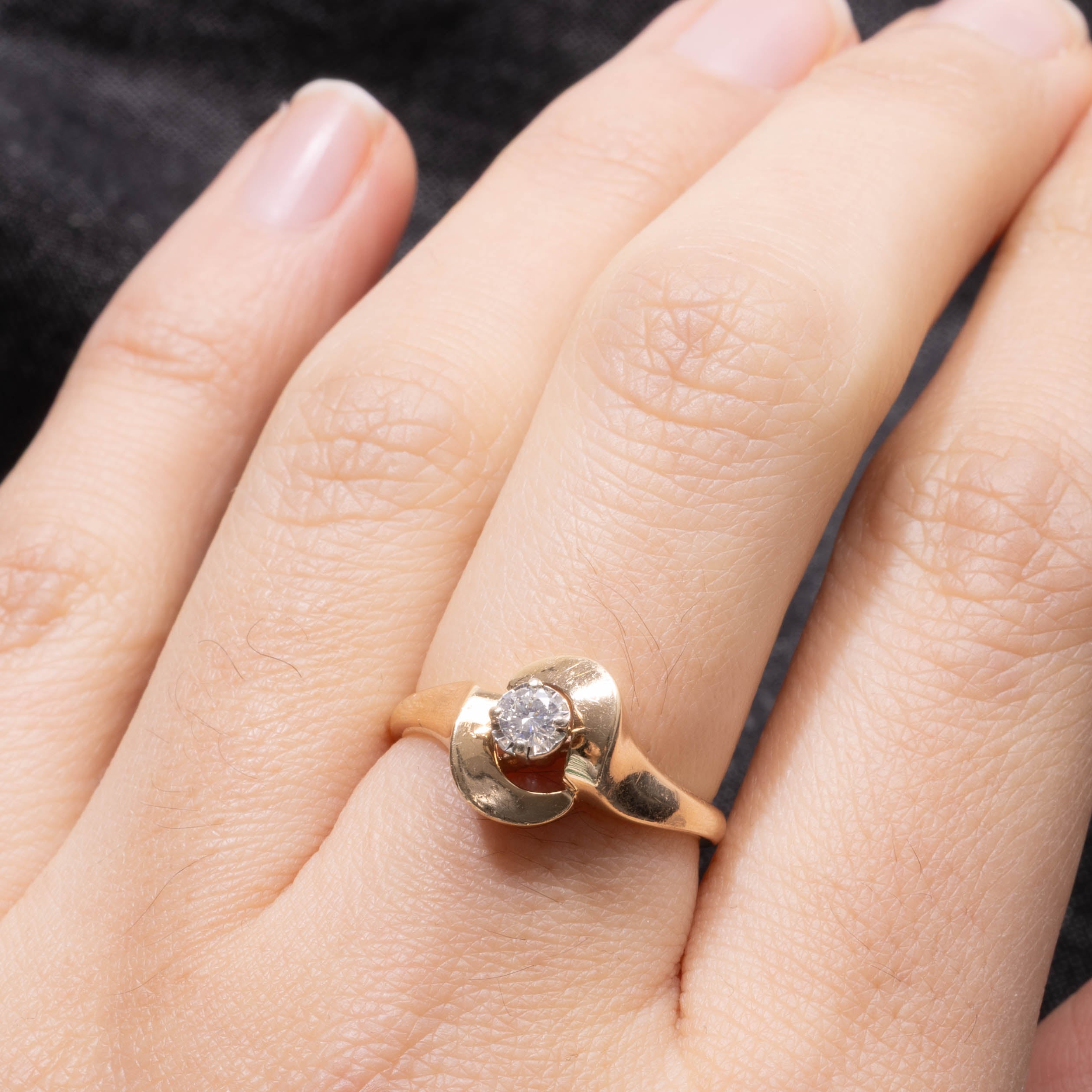 Bague solitaire rétro en diamant | 0,13 ct | Taille 6,25