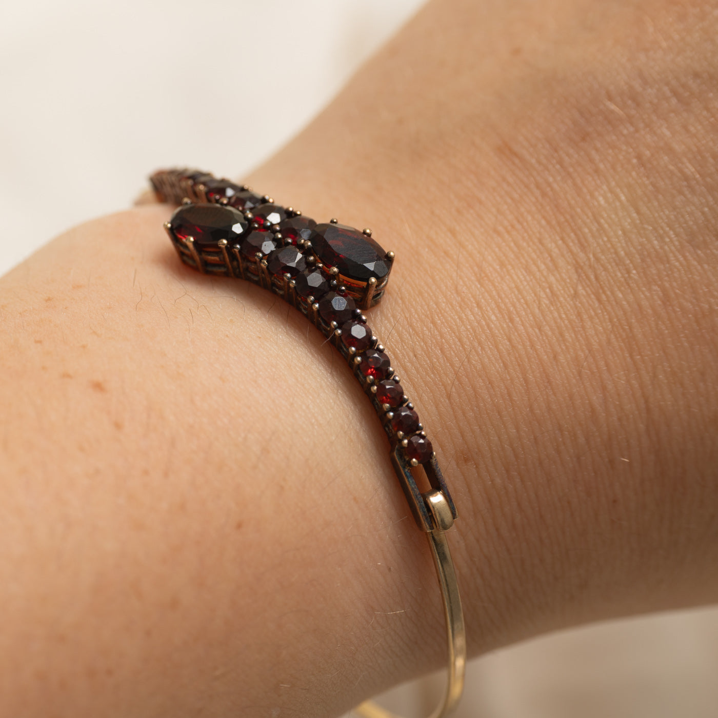 Yellow Gold Garnet Bypass Bangle | 3.49ctw | 6"
