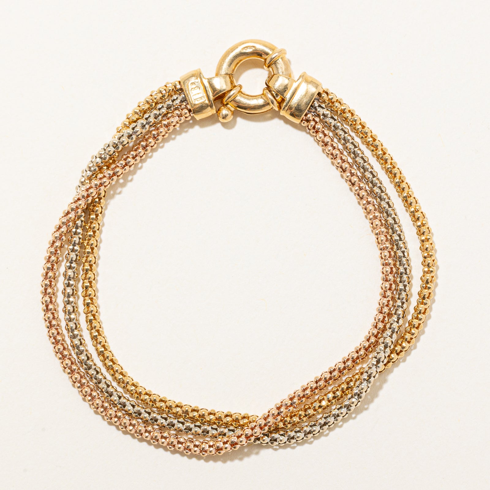 Italian 18k Tri Tone Gold Popcorn Chain Bracelet | 7"