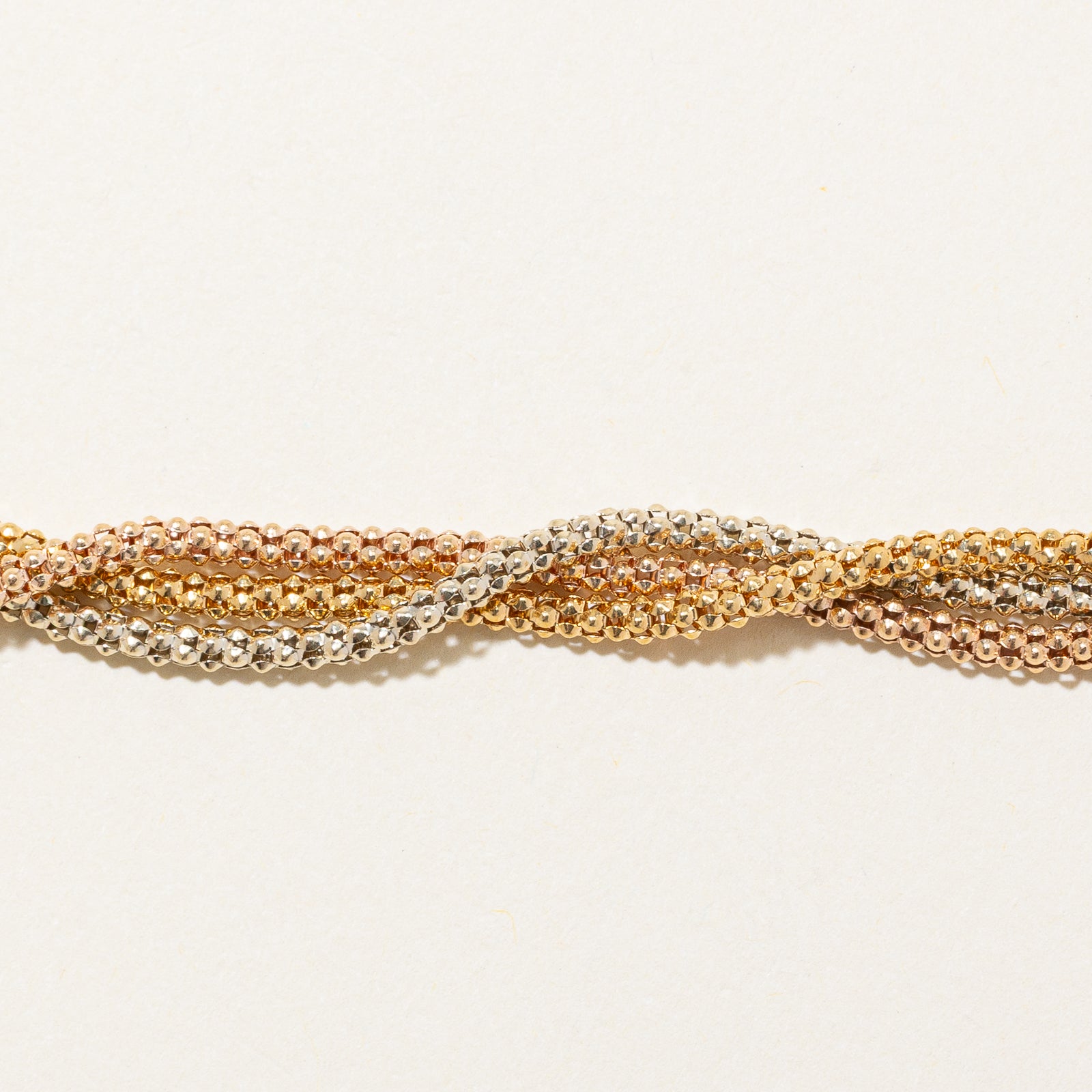 Italian 18k Tri Tone Gold Popcorn Chain Bracelet | 7"