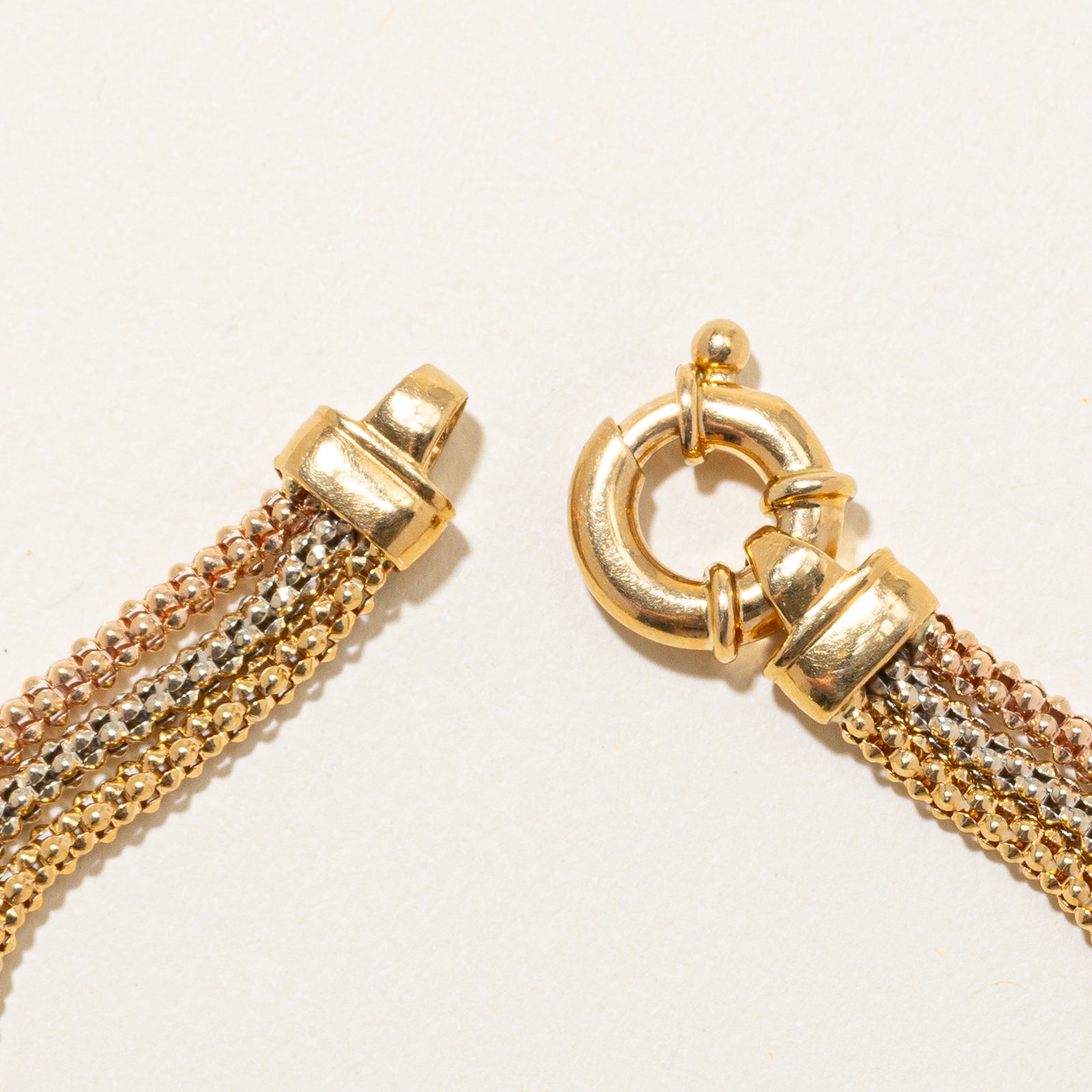 Italian 18k Tri Tone Gold Popcorn Chain Bracelet | 7"
