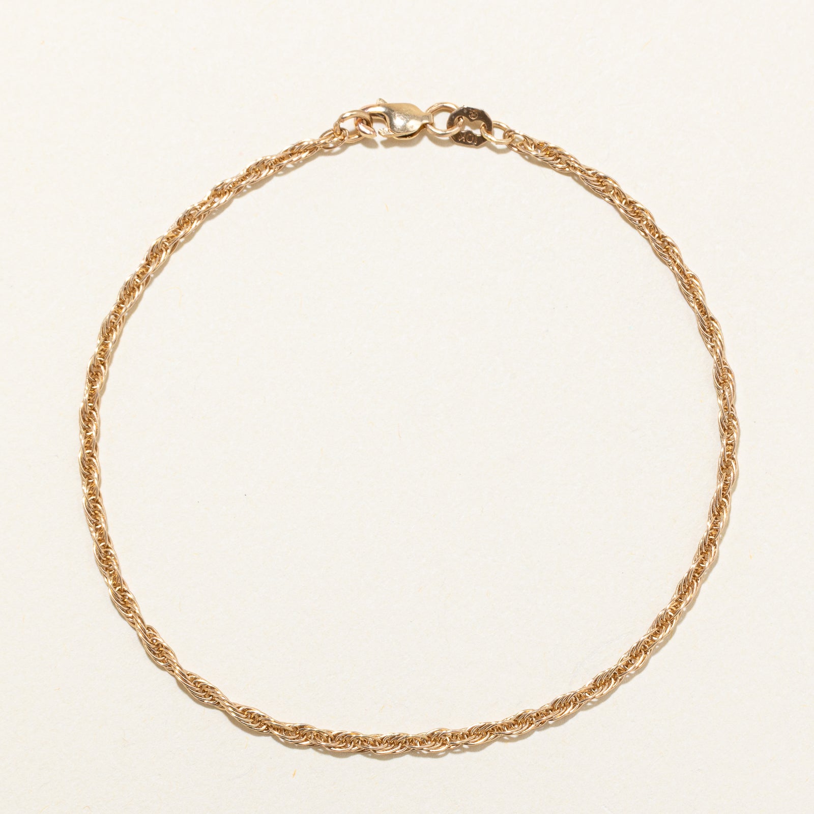 10k Yellow Gold Rope Chain Bracelet | 8"