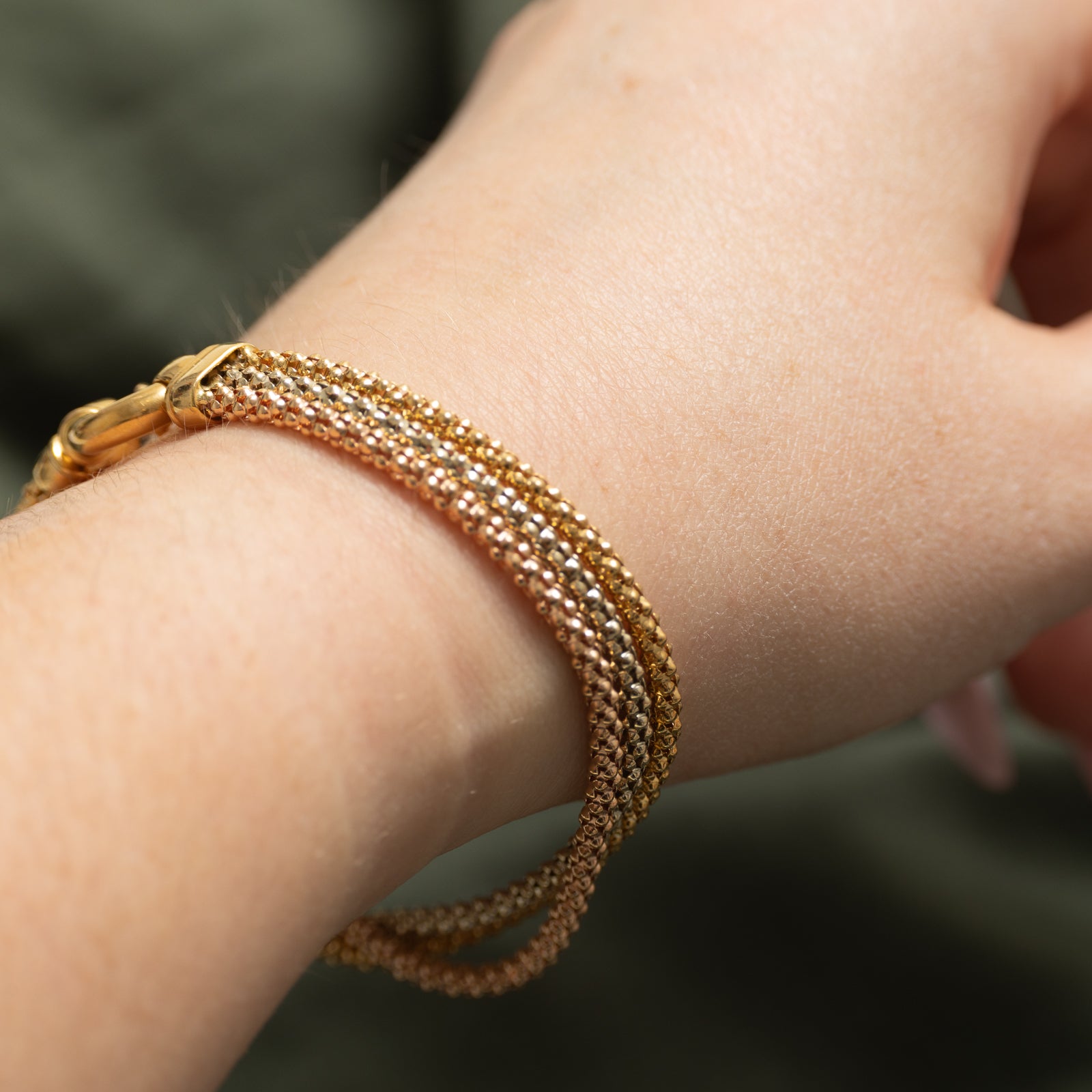 Italian 18k Tri Tone Gold Popcorn Chain Bracelet | 7"