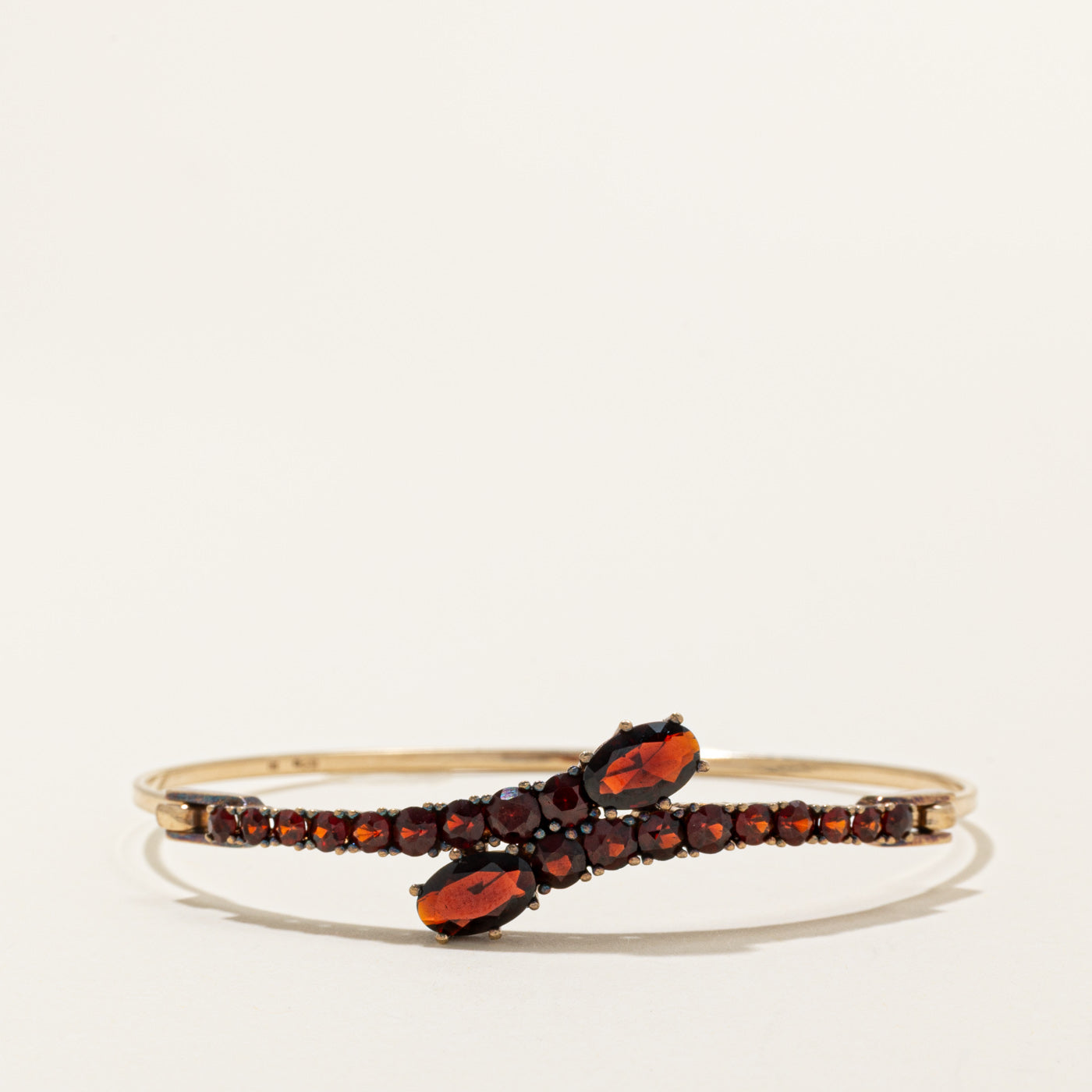 Yellow Gold Garnet Bypass Bangle | 3.49ctw | 6"