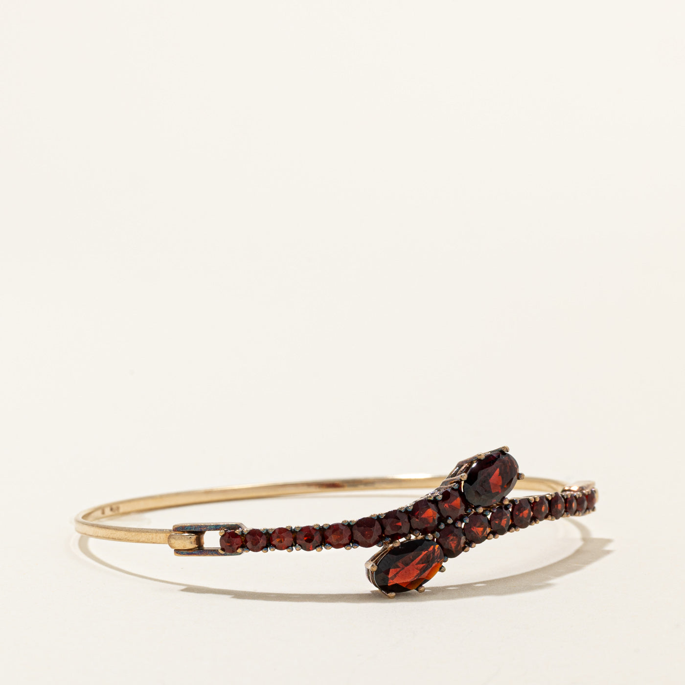 Yellow Gold Garnet Bypass Bangle | 3.49ctw | 6"