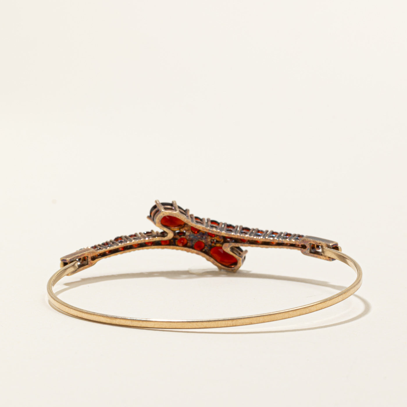 Yellow Gold Garnet Bypass Bangle | 3.49ctw | 6"