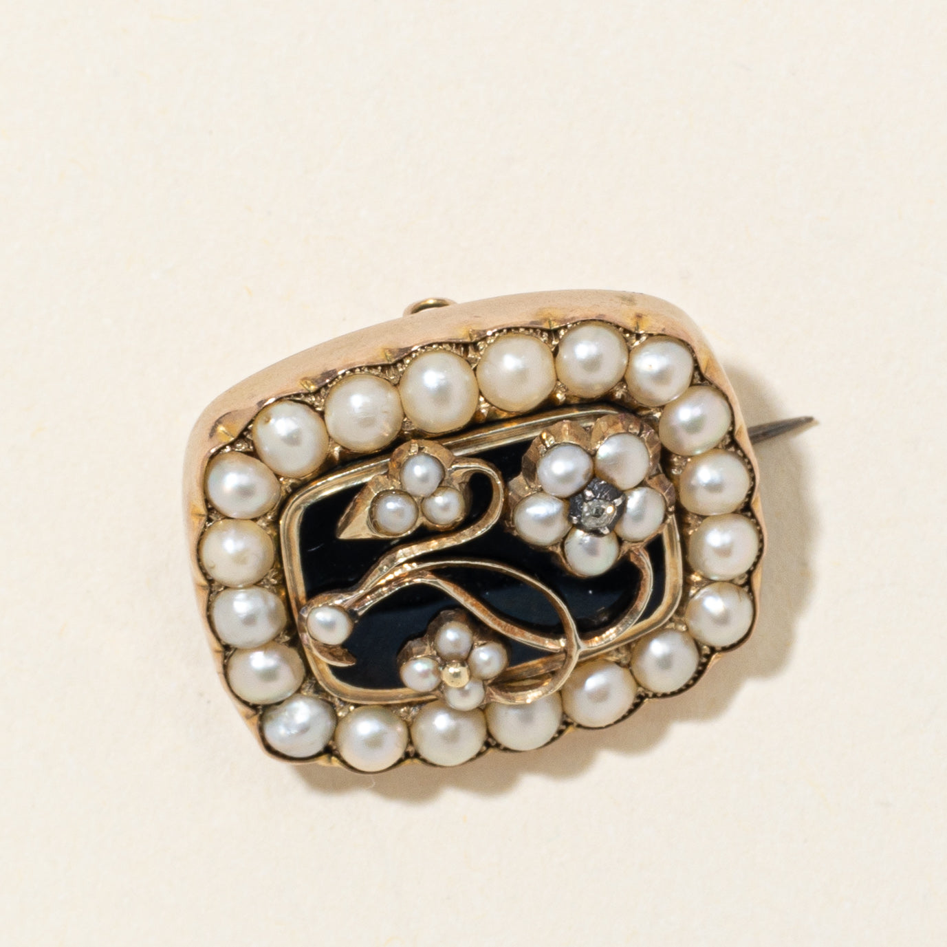 Victorian Diamond & Seed Pearl Floral Brooch | 0.02ctw