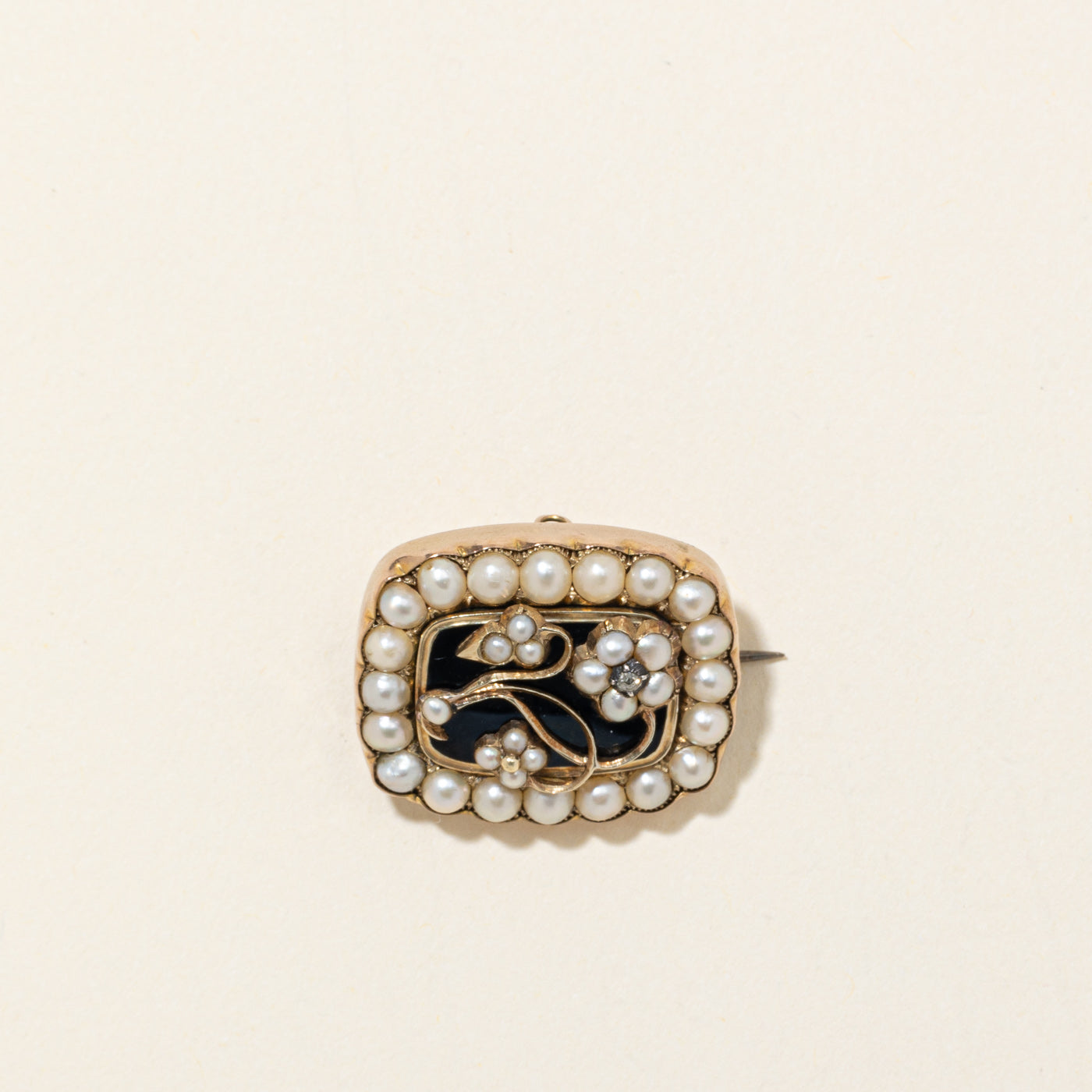 Victorian Diamond & Seed Pearl Floral Brooch | 0.02ctw