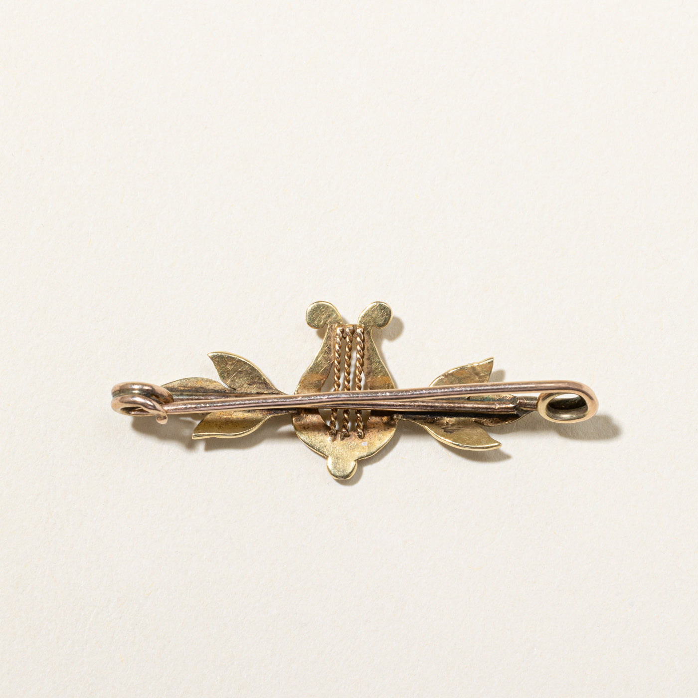 Edwardian Lyre Seed Pearls Brooch