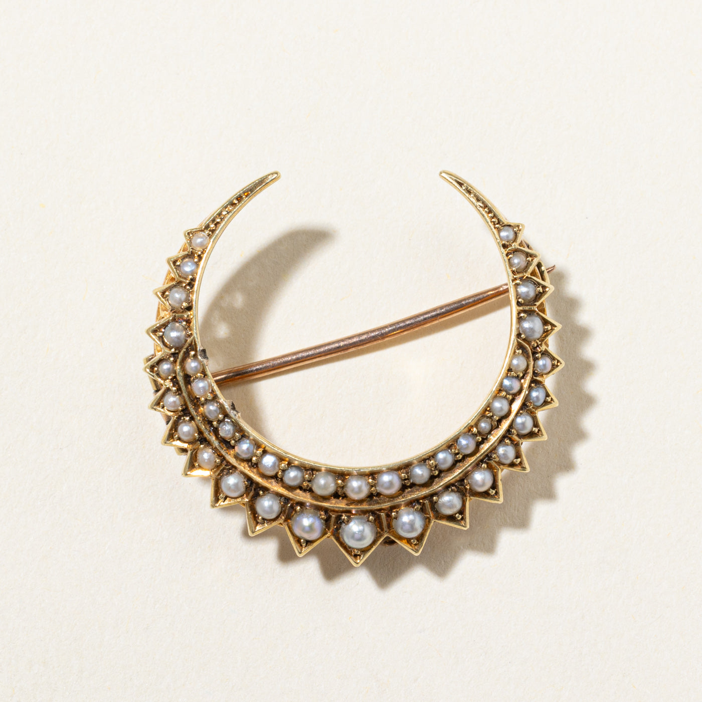 Victorian Crescent Moon Seed Pearl Brooch