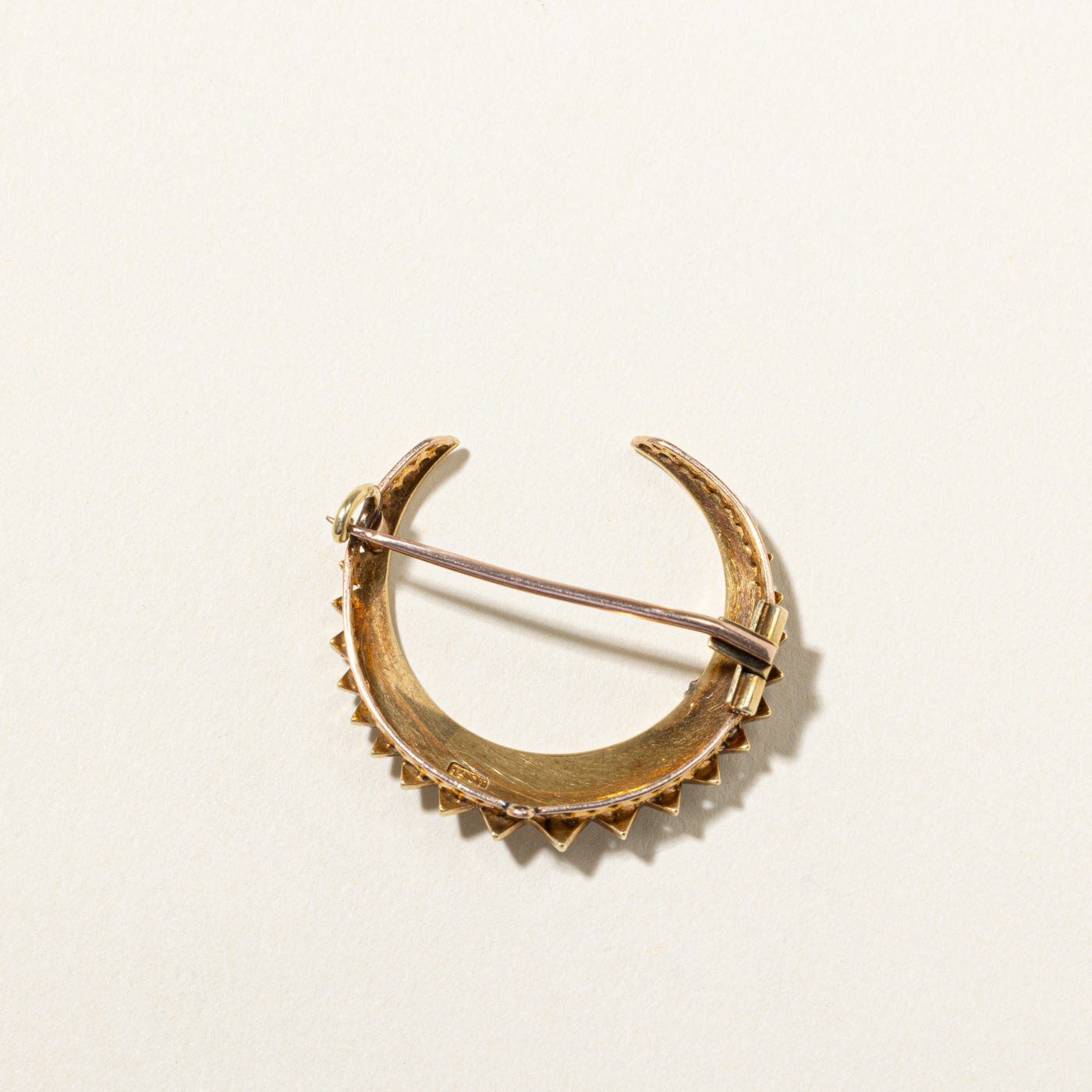Victorian Crescent Moon Seed Pearl Brooch