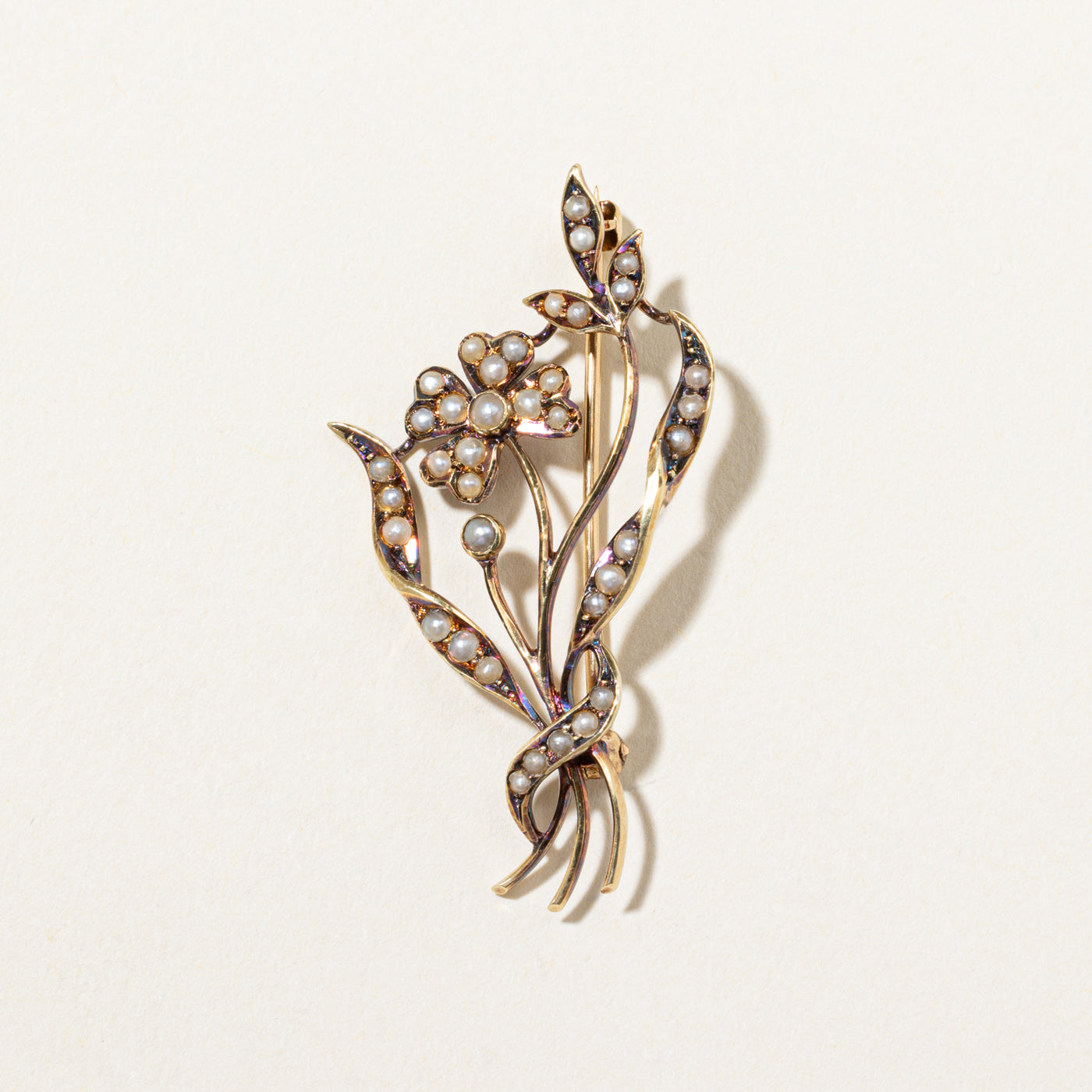 Edwardian Floral Seed Pearl Brooch