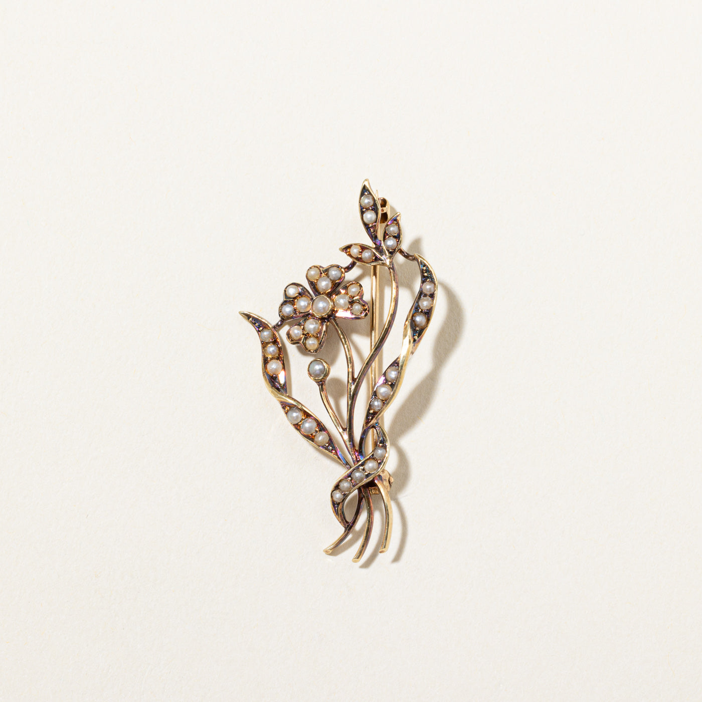 Edwardian Floral Seed Pearl Brooch