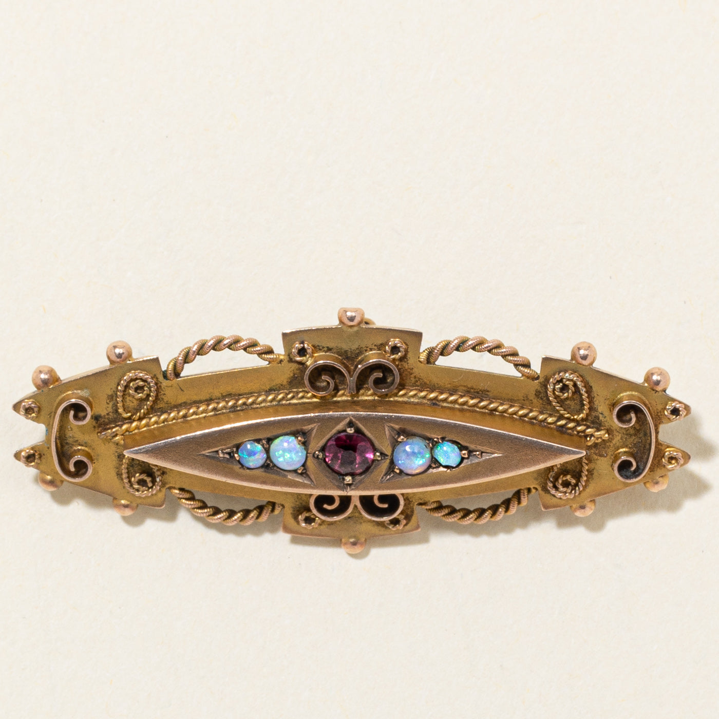 1915 Chester Tourmaline & Opal Rope Marquise Brooch | 0.15ct, 0.10ctw