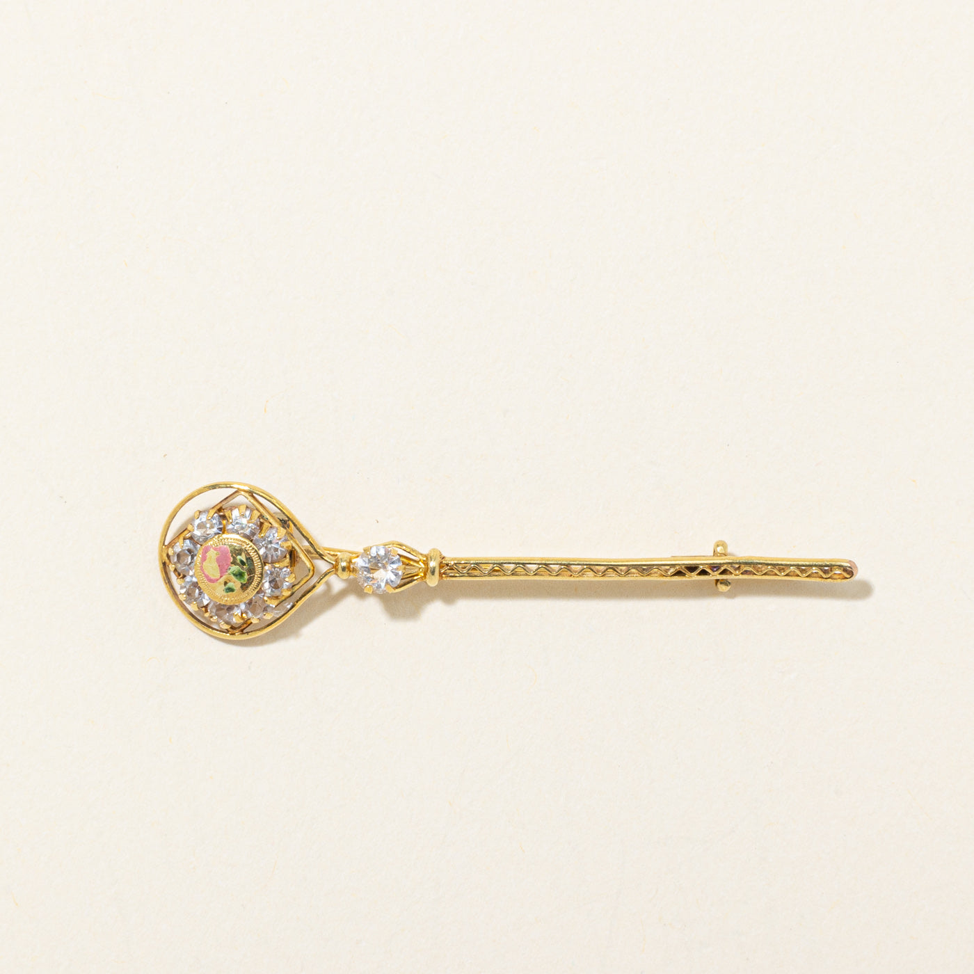 Rhinestone Openwork Key Brooch